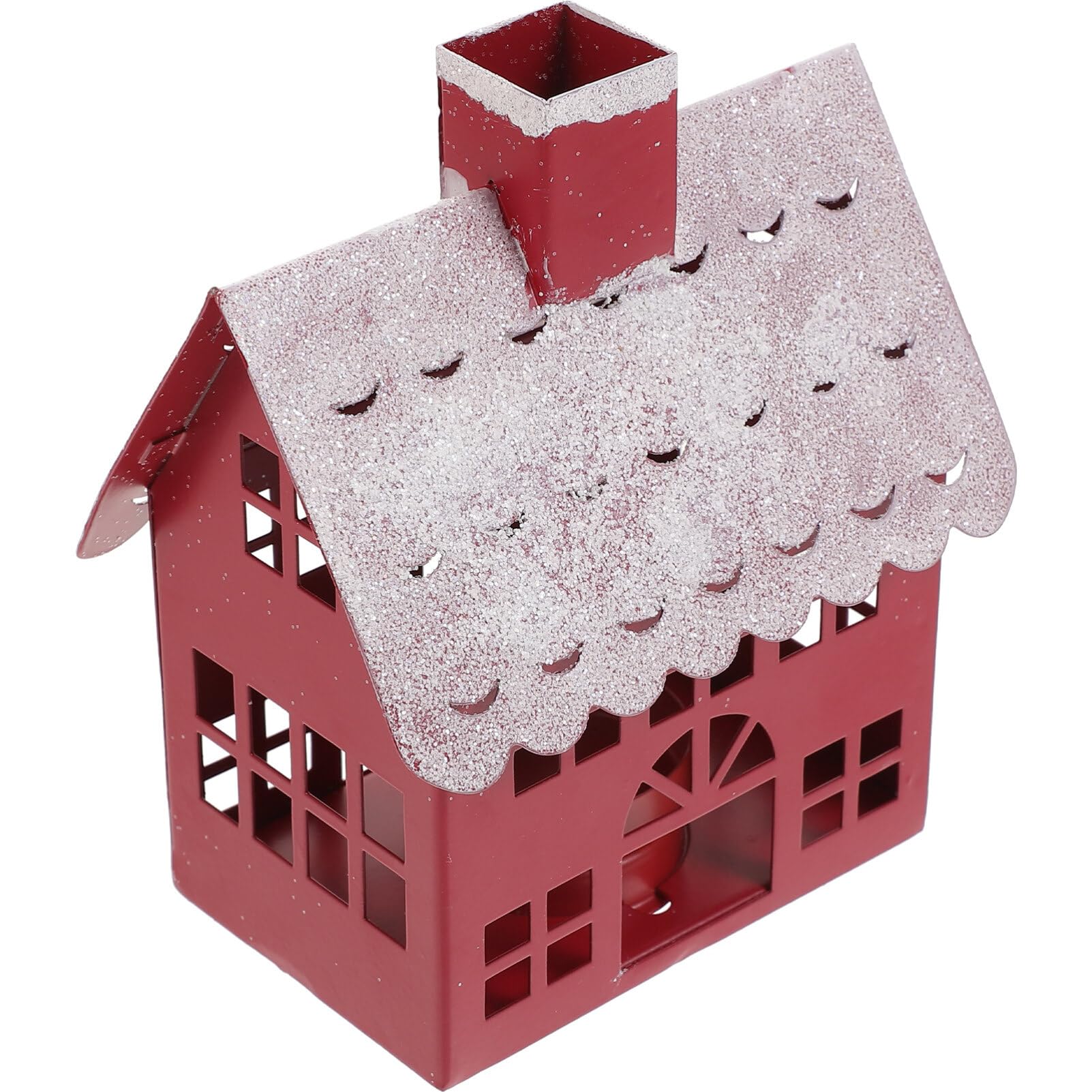 Zerodeko Christmas Village House Candle Holder, Farmhouse Galvanized Tin Houses Decorative Candle Lantern Mini Holiday Snow House Votive Holder