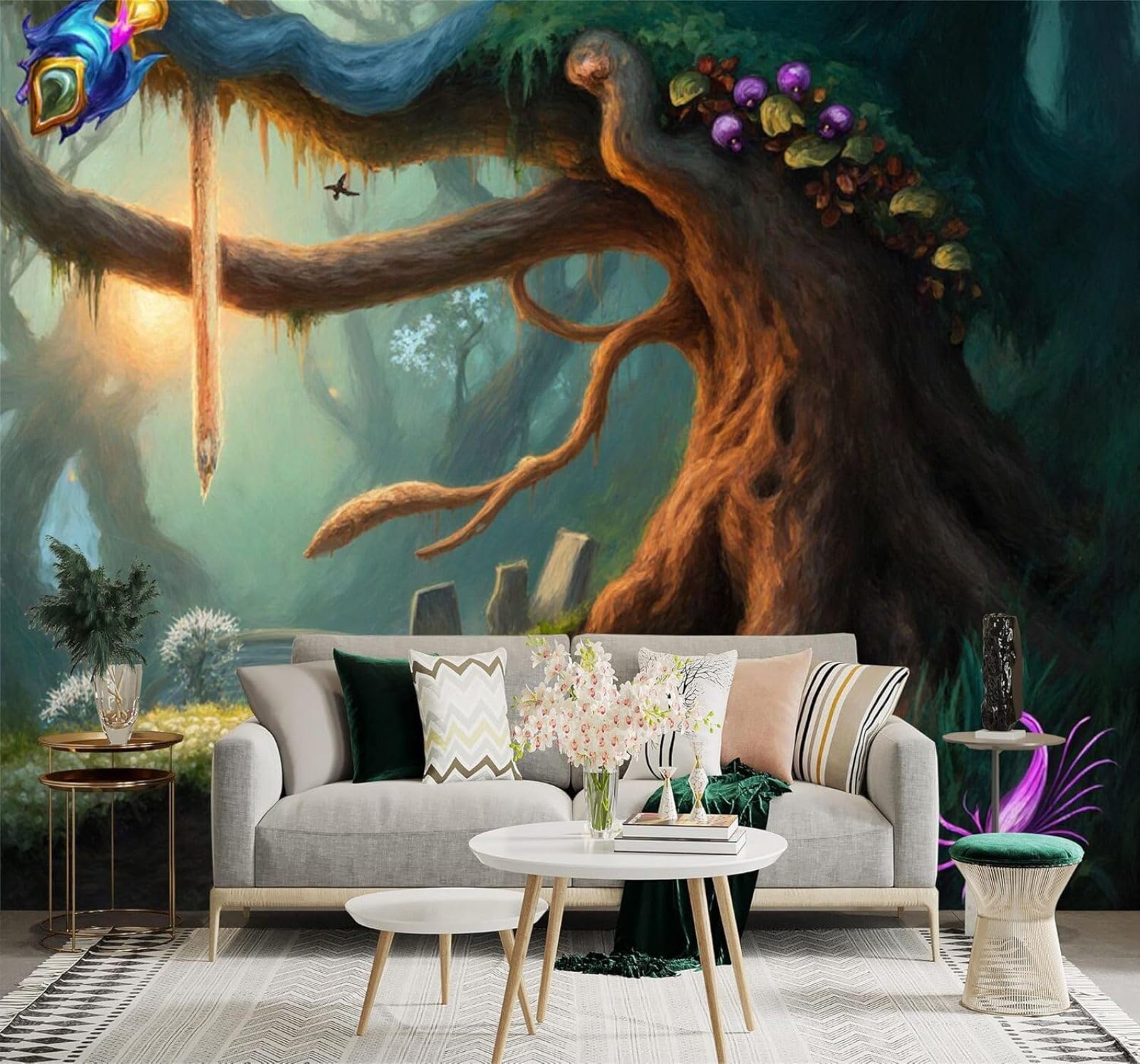 XLMING Forest Ancient Trees Light Plants Scenery 3D Wallpaper Premium Textured Silk Study Dining Living Room Bedroom Sofa TV Wall Easy Install-350cm×256cm