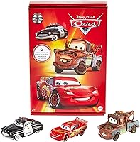 Mattel Disney Pixar Cars Radiator Springs 3-Pack Die-Cast Toys: Lightning McQueen, Mater & Sheriff 1:55 Scale
