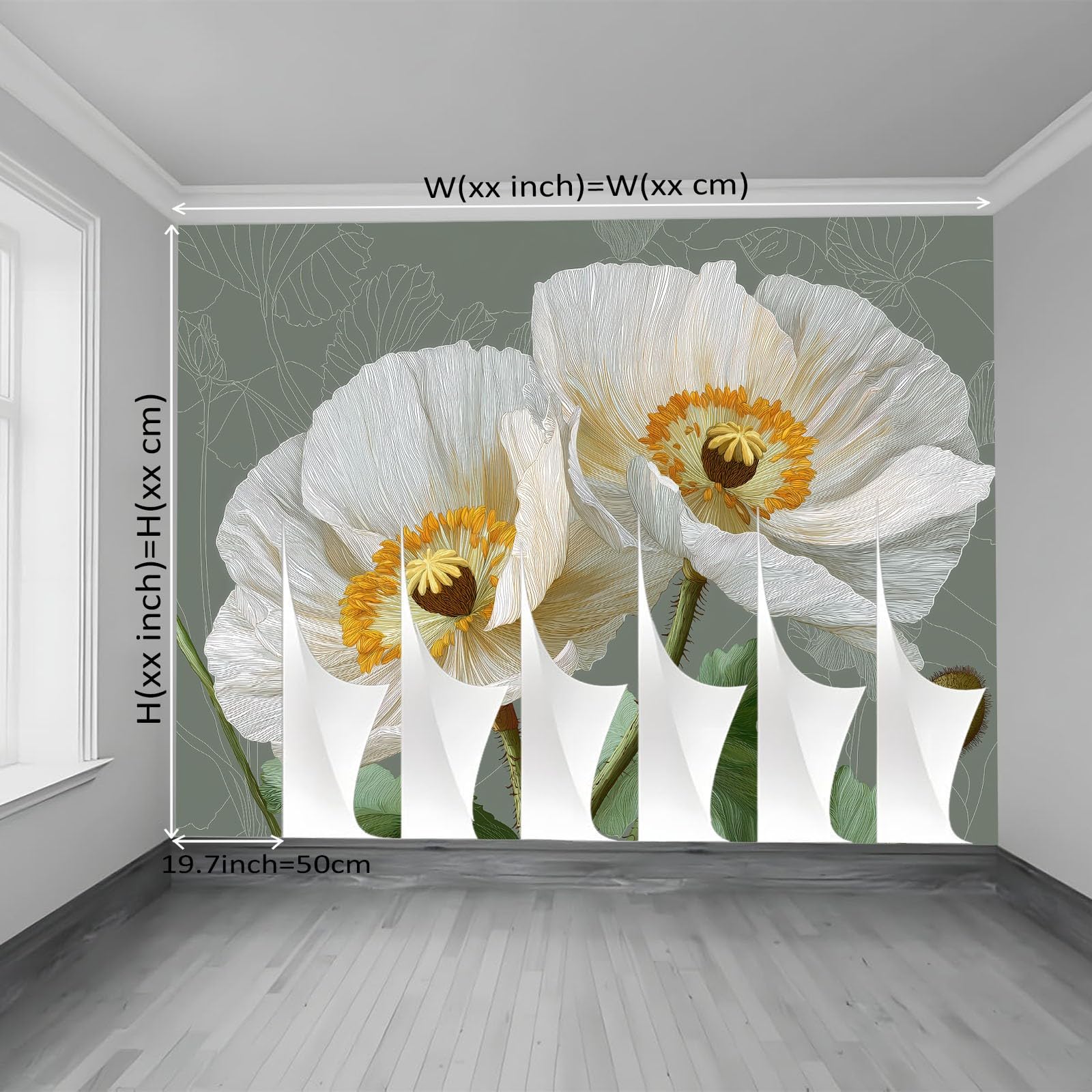 Tapeta z motywem 250 x 175 cm, maki, tapeta z motywem do pokoju dziecięcego i kącika do majsterkowania, jasnozielona