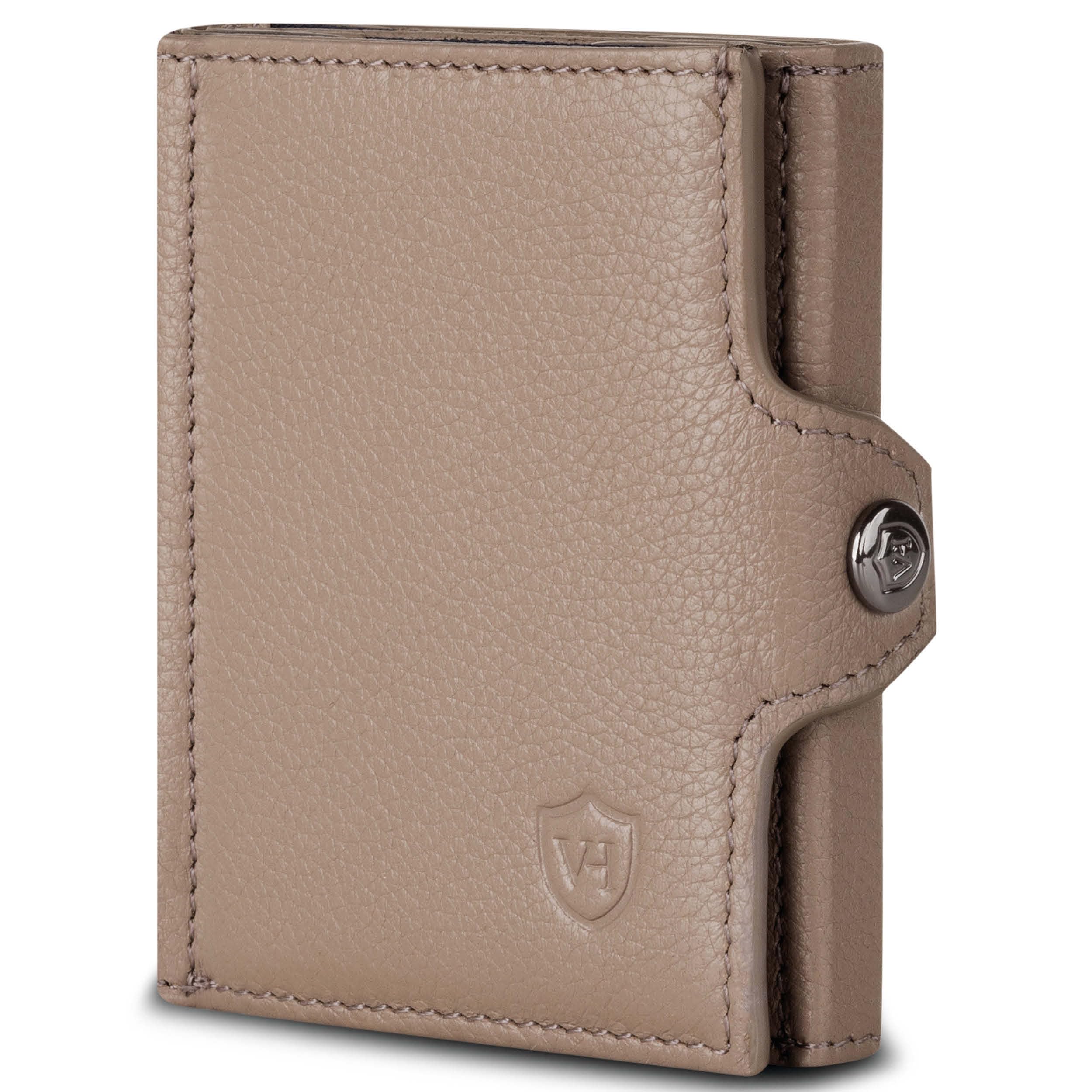 VON HEESEN Slim Wallet mit Münzfach & RFID-Schutz - Mini Geldbörse Herren & Damen - Kartenetui Kreditkartenetui - Portmonee Geldbeutel Portemonnaie klein Taupe