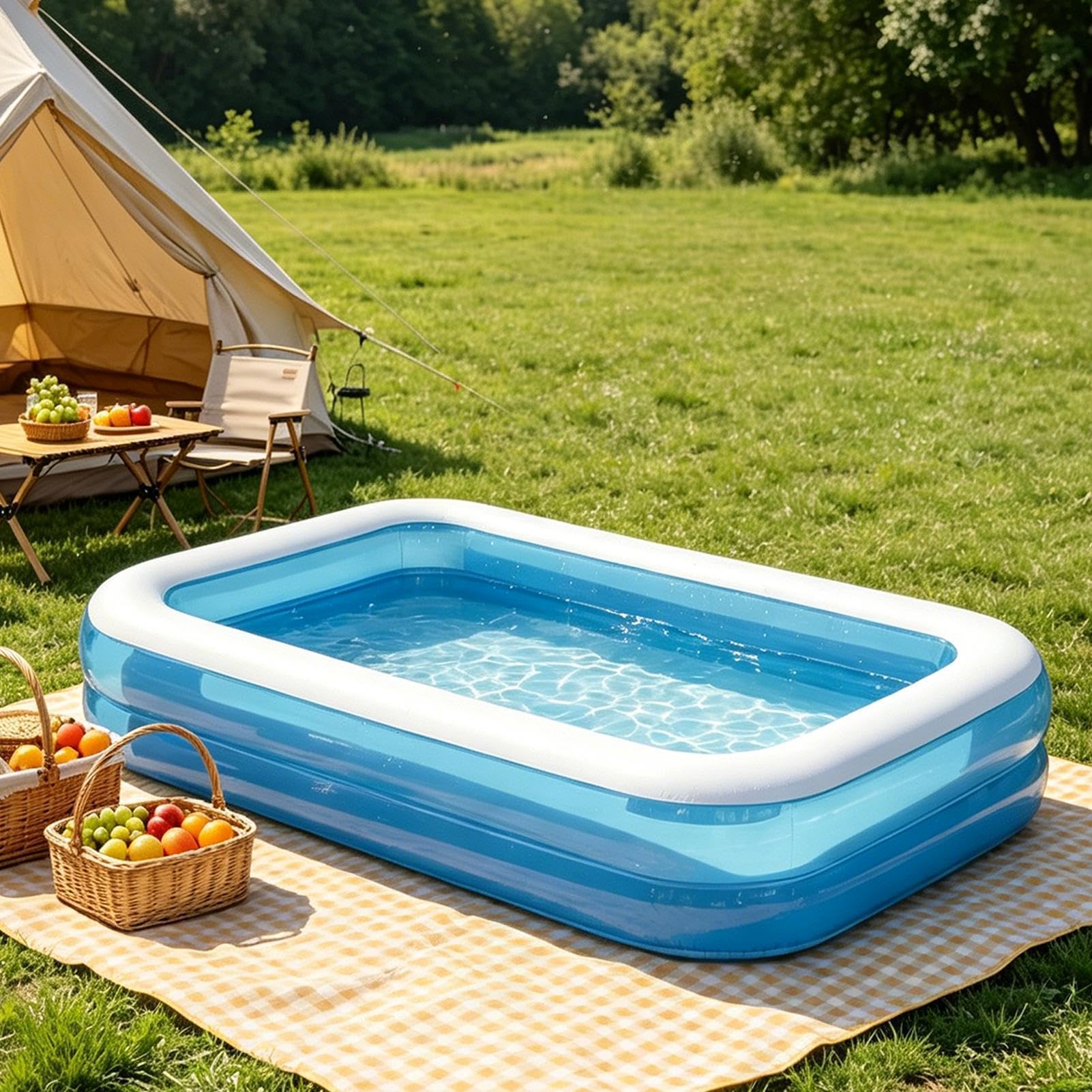 Piscina Gonfiabile per Famiglia per Bambini e Adulti 260x170x50cm | Vasca Rettangolare grandes in PVC Resistente, Centro Giochi Acquatici per Giardino, Cortile e Feste all'Aperto, Blu