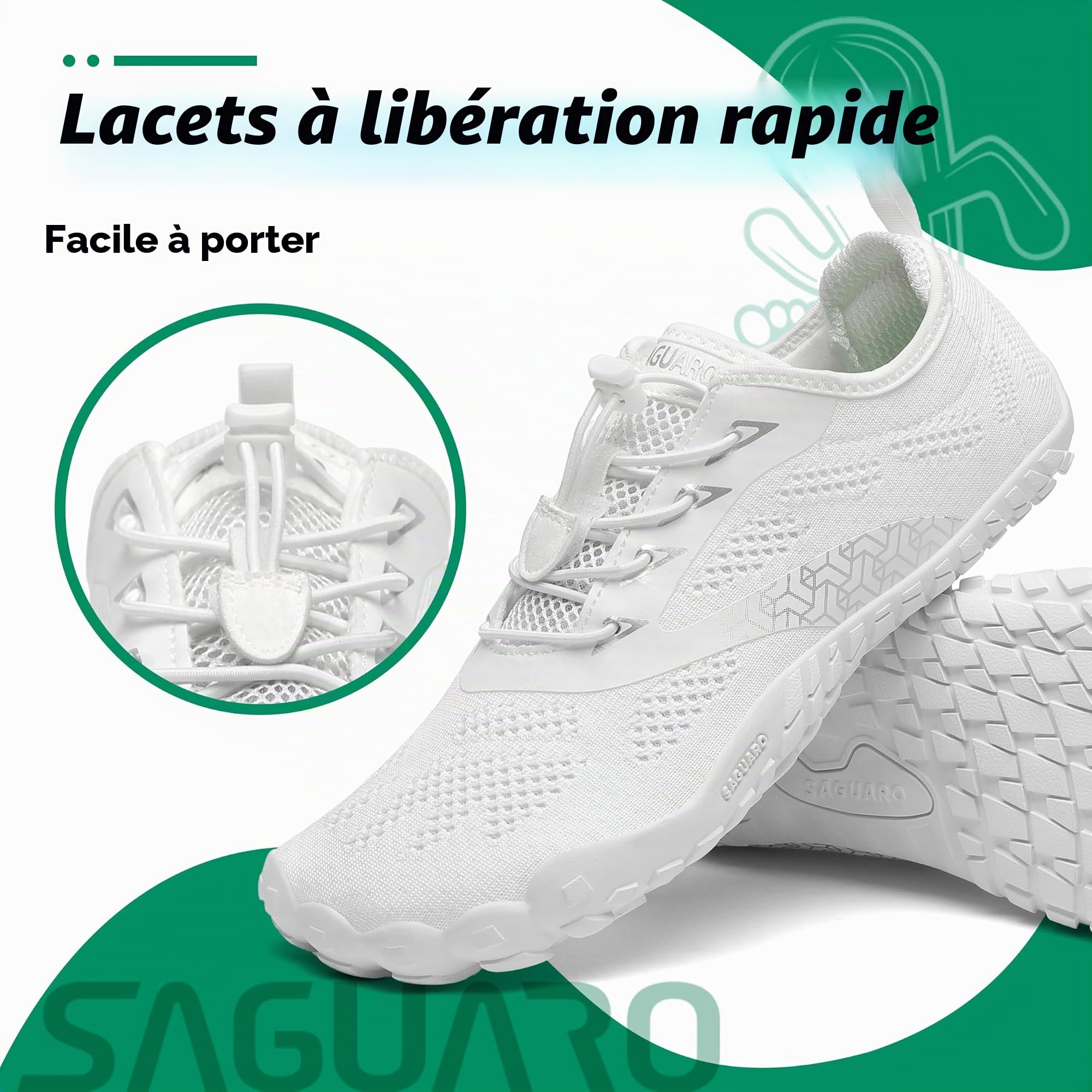 SAGUARO Chaussure Minimaliste Homme Femme Chaussure Plage de Marche Randonne Courses Trail Running Chaussures Barefoot Barefoot Chaussures Aquatiques, Blanc Marguerite, 39 EU
