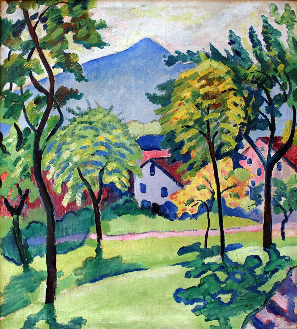 August Macke Garden Landscape tableau XXL decoration murale avec cadre marron satiné