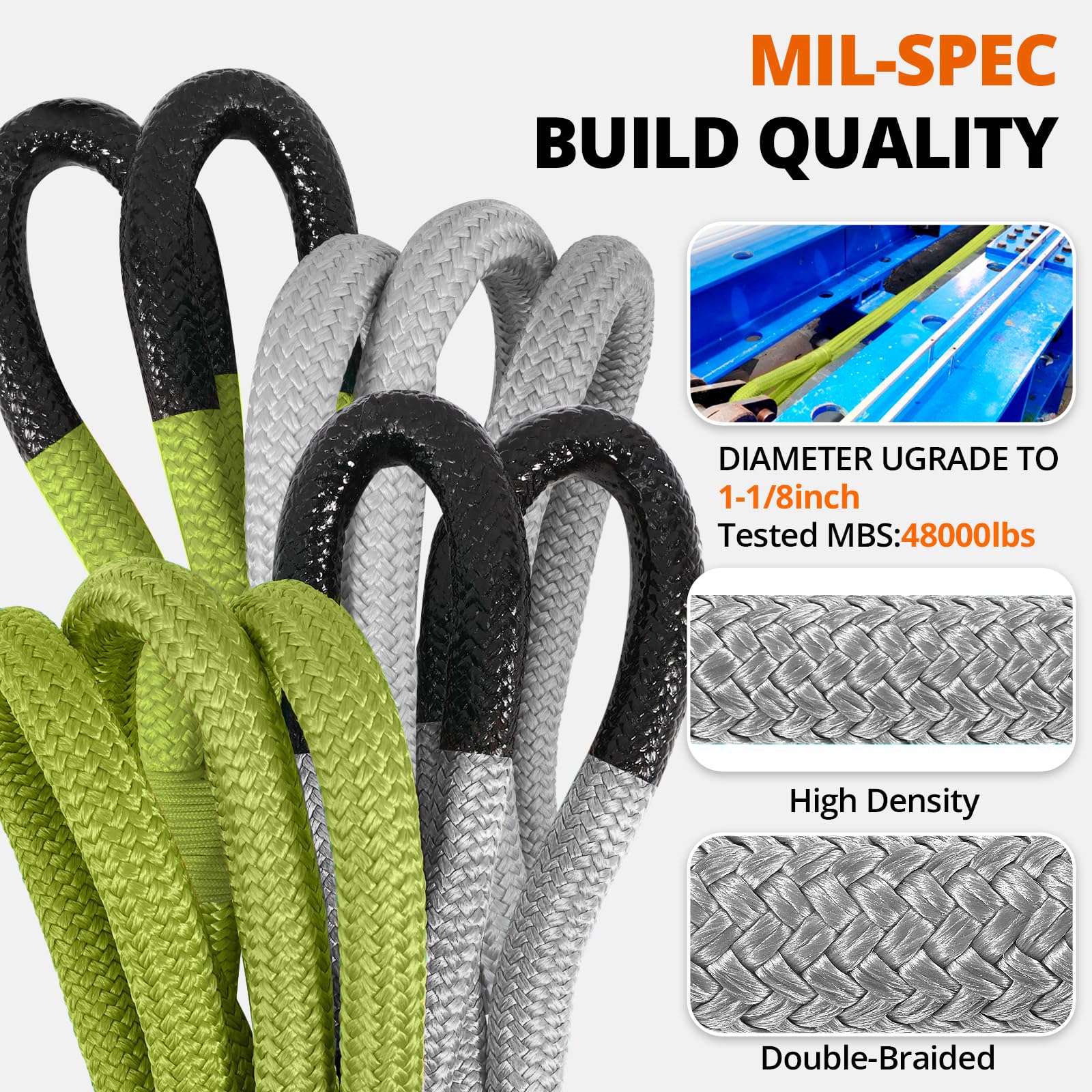 Kinetic Recovery Tow Rope: 1-1/8" X 20ft 48000LBS Snatch Strap With - View #4