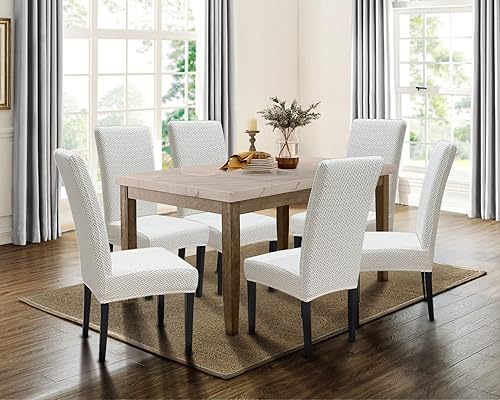 Miniatura 3 de SPRINGRICO Paquete de 4 fundas para sillas de comedor con cinturón de seguridad, fundas elásticas para sillas Parsons lavables, fundas protectoras