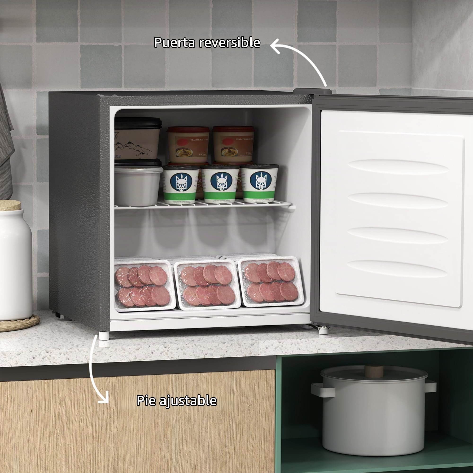HOMCOM Minicongelador 35 L congelador cajón eléctrico independiente 161 W minicongelador mini frigorífico 41dB -14 a -24℃ Control de temperatura en 5 etapas 47 x 44,2 x 48,8 cm Gris