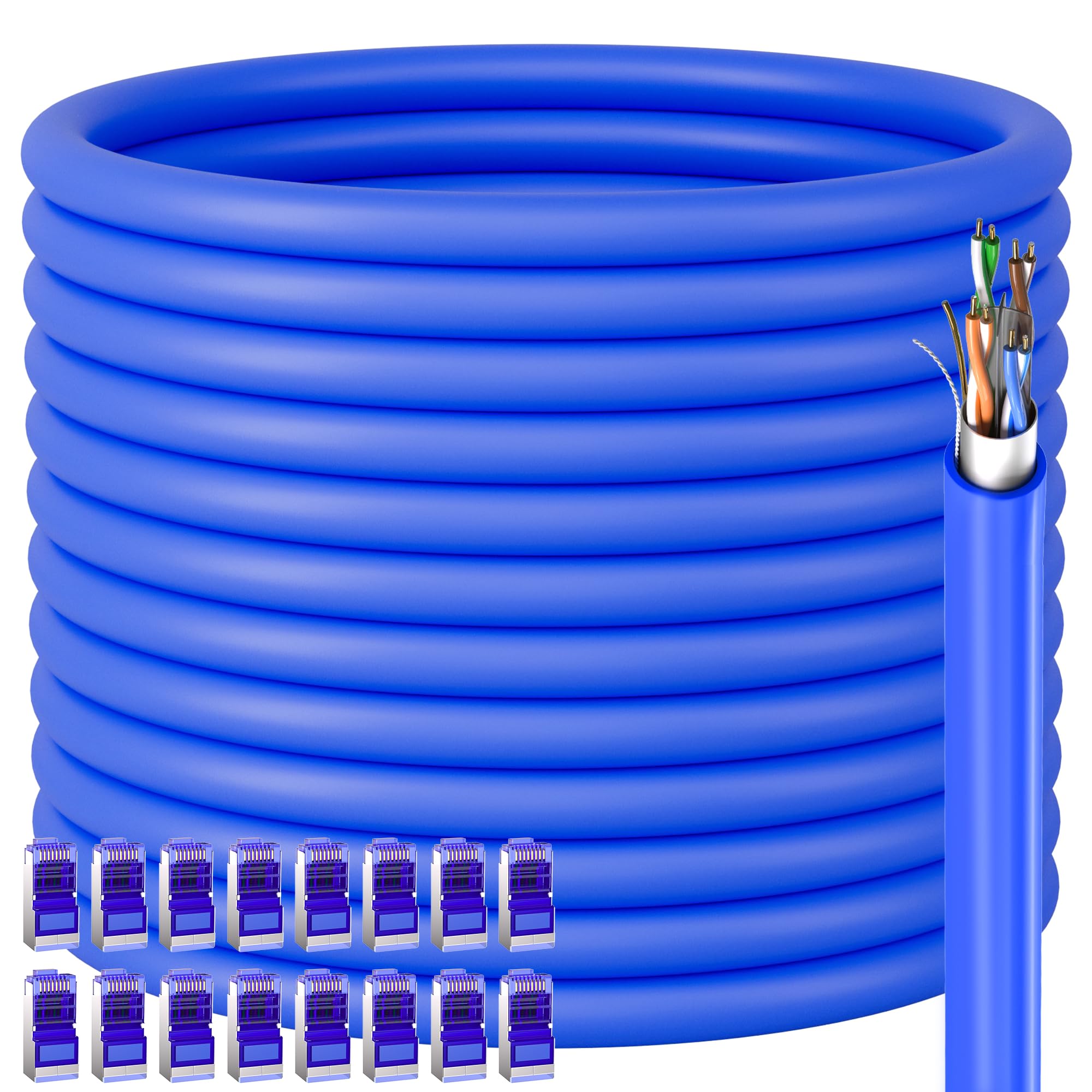 Cat 6 Shielded Ethernet Cable 250ft (16 RJ45), 23AWG Cat 6 Outdoor Ethernet Cable Bulk, FTP, Hevy-Duty, Waterproof, Direct Burial, In-Ground, UV