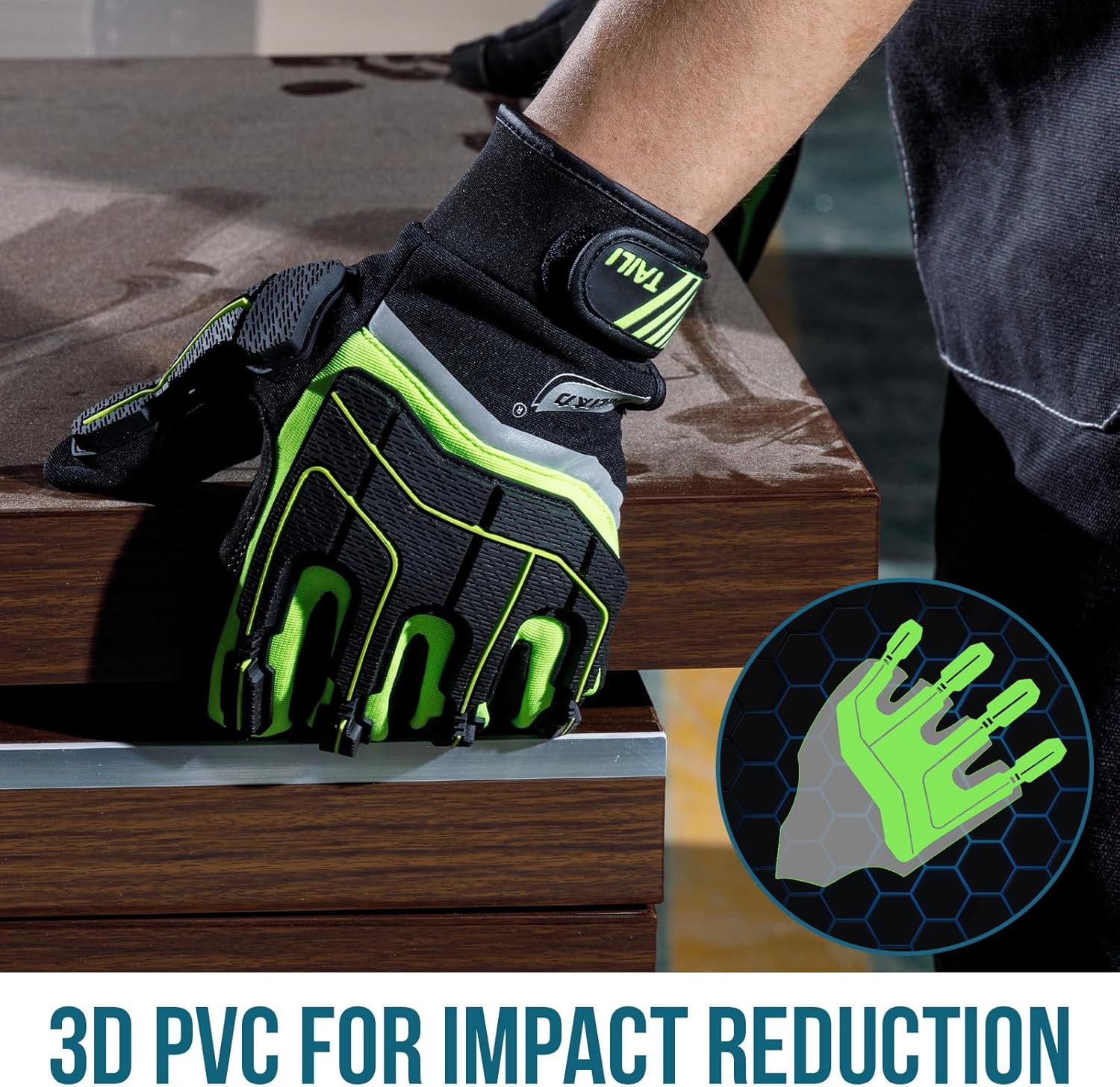 TAILI Heavy Duty Level 5 Puncture and Cut Resistant Gloves for Men Work, 3D PVC Level 1 Impact Protection, Anti Vibration Motorcycle Safety Gloves, Touchscreen, Breathable and Machine Washable, Small - Image 5