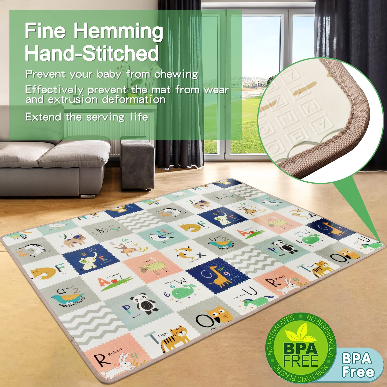 LuckyDove Baby Play Mat,Reversible Foldable Playmat,Portable Extra Large Thick Foam Crawling