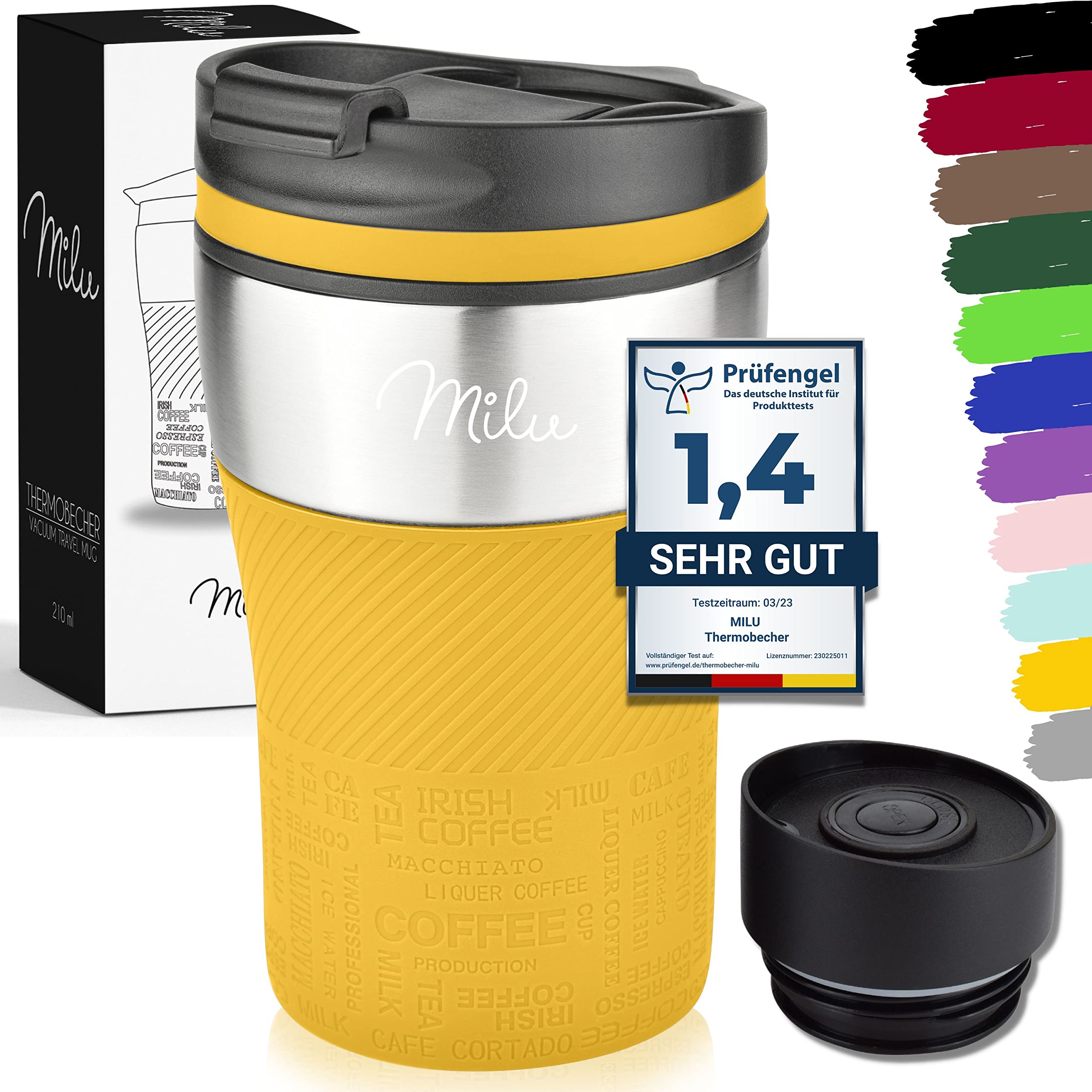 MiluThermal Mug, Insulated Mug, Coffee Mug to Go, 210 ml, 100% Leak-Proof, Stainless Steel, Car Mug, Double Wall Insulation, Thermal Mug, Travel Mug (Mango)
