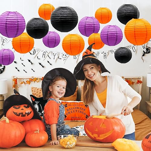 Miniatura 5 de Faroles de papel de Halloween decorativos, redondos, chinos, 14 unidades, boda, fiesta de cumpleaños, día de San Valentín, baby showers, negro y