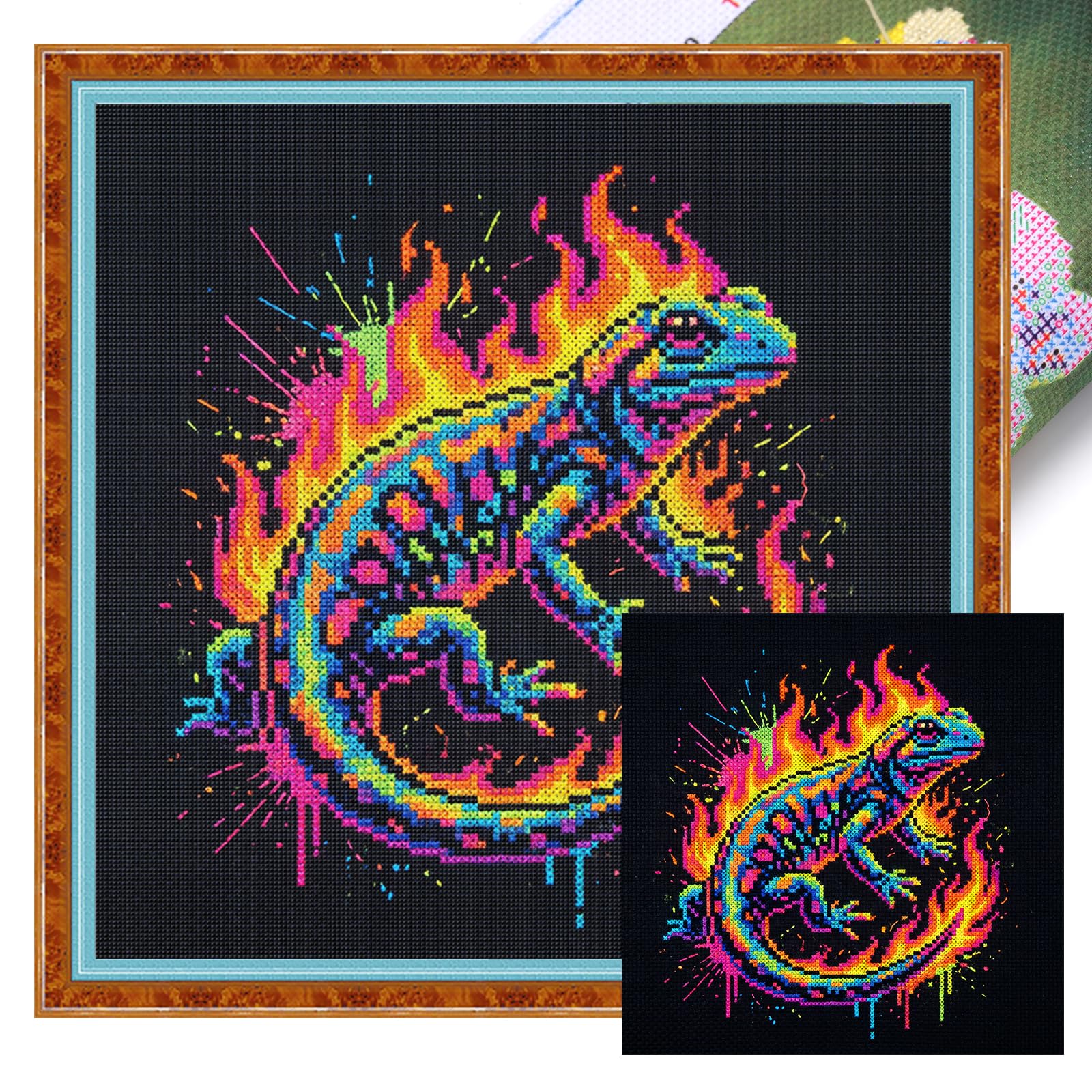 Poetrydraw Lizard Full 14Ct Diy Stamped Cross Stitch Kits 11.81X11.81inch Embroidery Needlepoint Starter Kits For Beginners Adults Home Decor (Lizard)