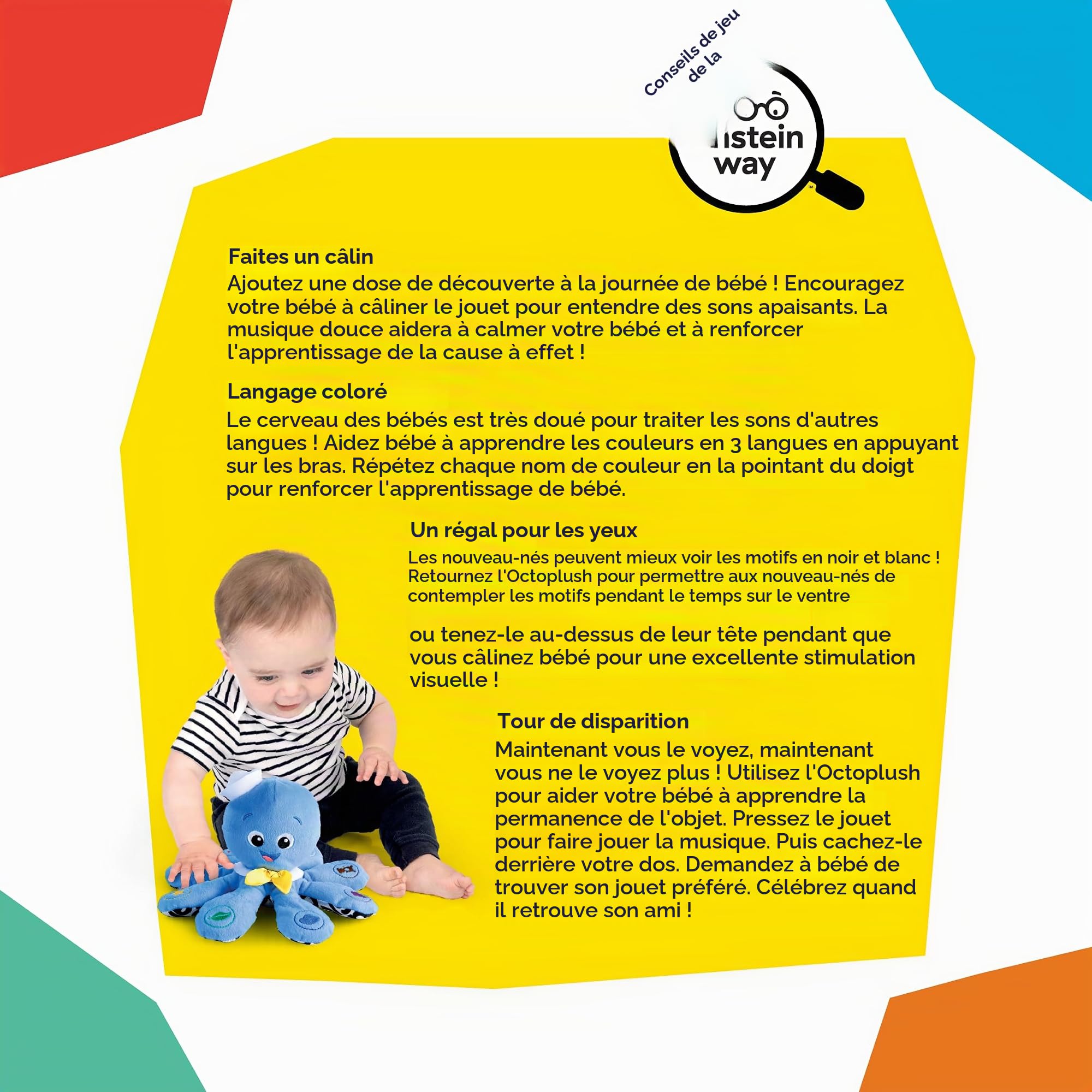 Baby Einstein, Poulpe Toudou, Jouet d'activité Musicaux de Peluche, Découvrir Sons et Couleurs en 3 Langues: Anglais, Espagnol et Français, Contrôle du Volume, à Partir de 3 Mois