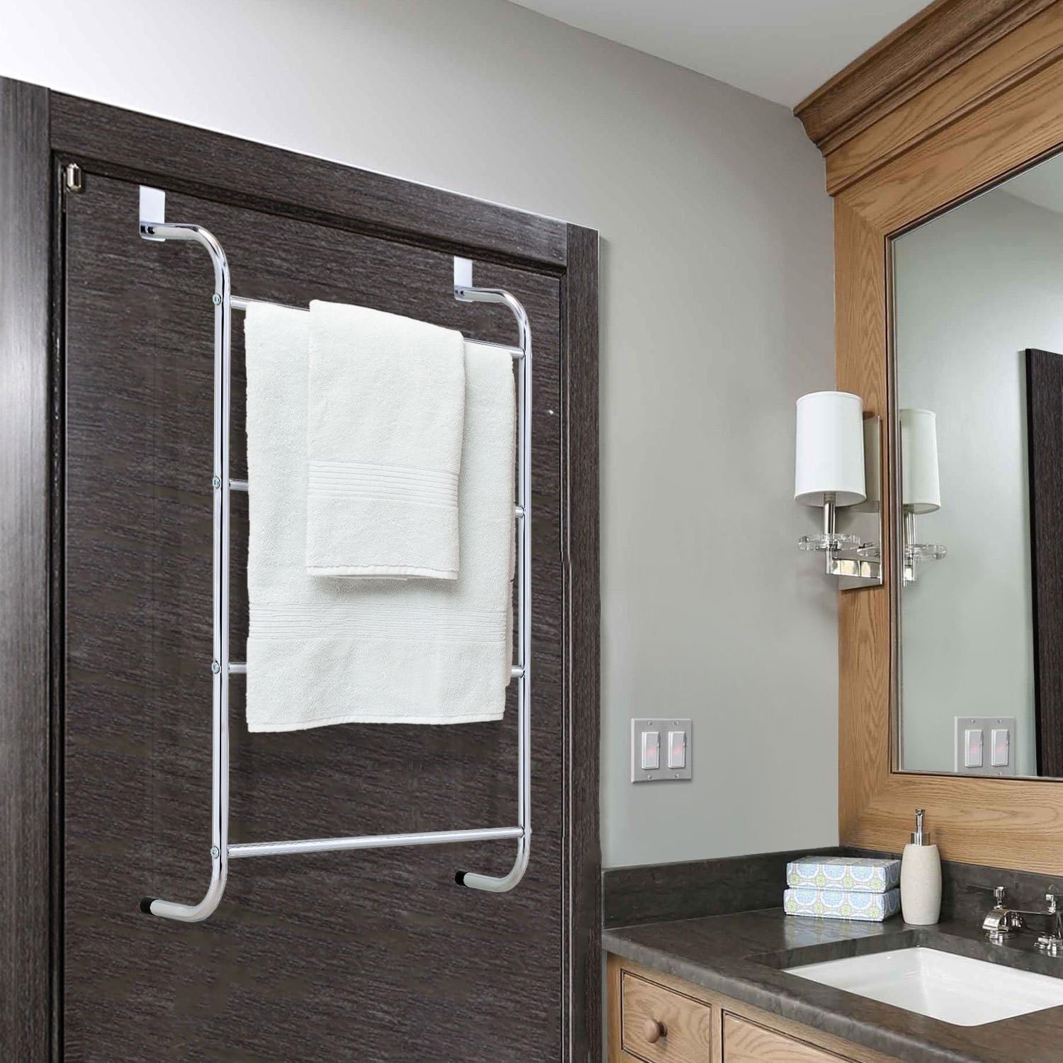 mDesign Over The Door Towel Ladder Towel Rail with 3 Rungs and 2