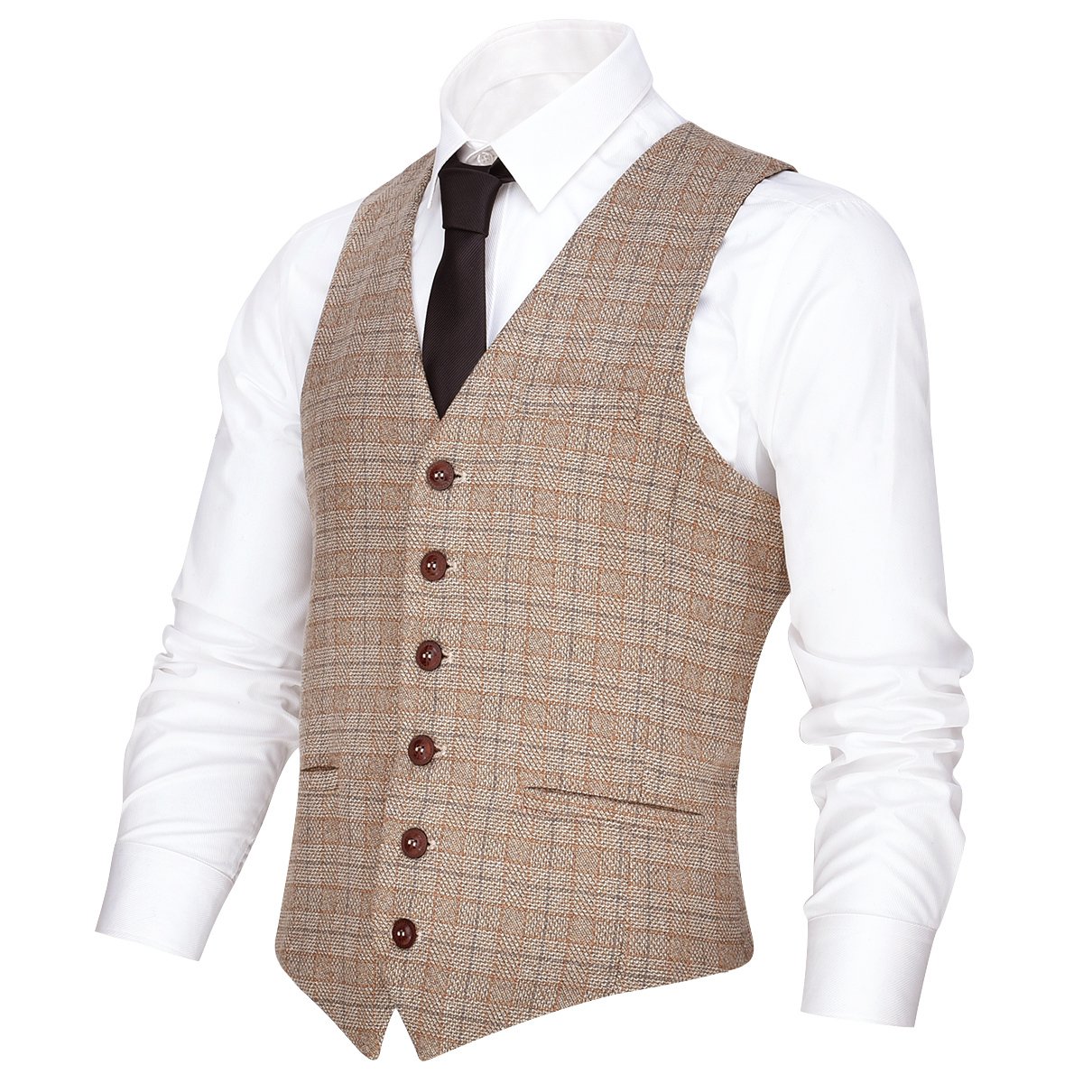 voboom Men's V-Neck Suit Vest Casual Slim Fit Dress 6 Button Vest Waistcoat-picture-44