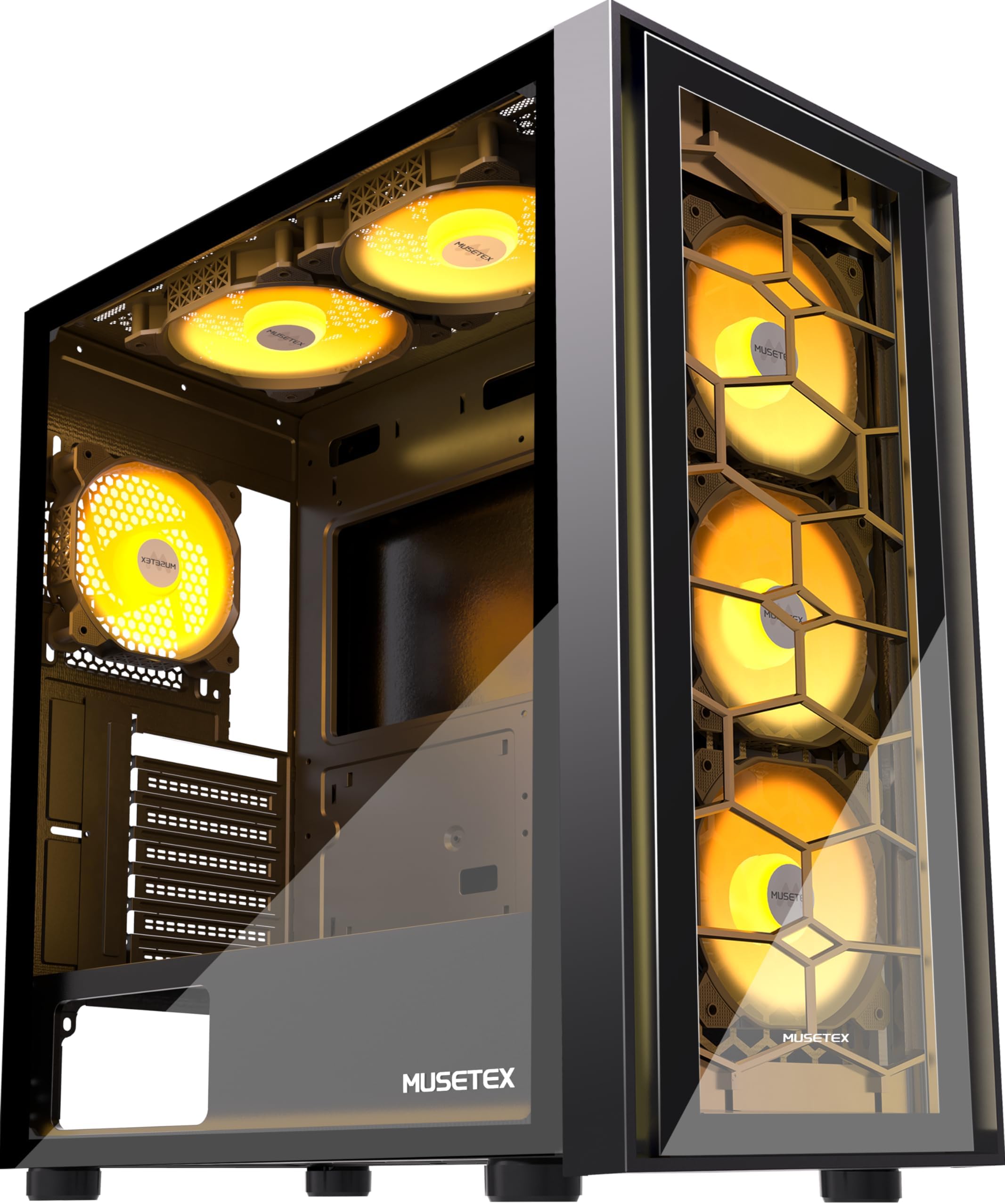 MUSETEX ATX PC Case 6 PWM ARGB Fans Pre-Installed, Mid Tower Gaming PC Case, Computer Case with Double Tempered Glass, USB 3.0 x 2, Black, G07