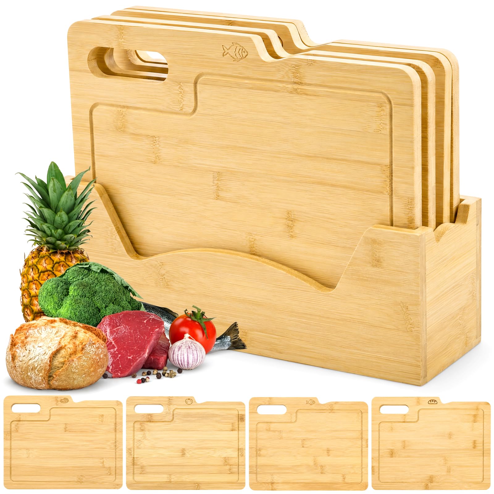 Planches à découper en bois ZENFUN avec icônes alimentaires anti-contamination