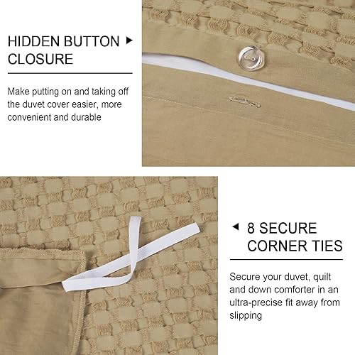 Miniatura 4 de PHF Funda de edredón 100% algodón de punto gofre, tamaño Queen, ultrasuave, agradable al tacto, acogedora para todas las estaciones, funda de