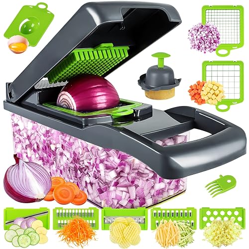 Vegetable Chopper, Pro Onion Chopper, Multifunctional 13 in 1 Food Chopper, Kitchen Vegetable Slicer Dicer Cutter,Veggie Chopper With 8 Blades,Carrot and Garlic Chopper With Container - Gray-1