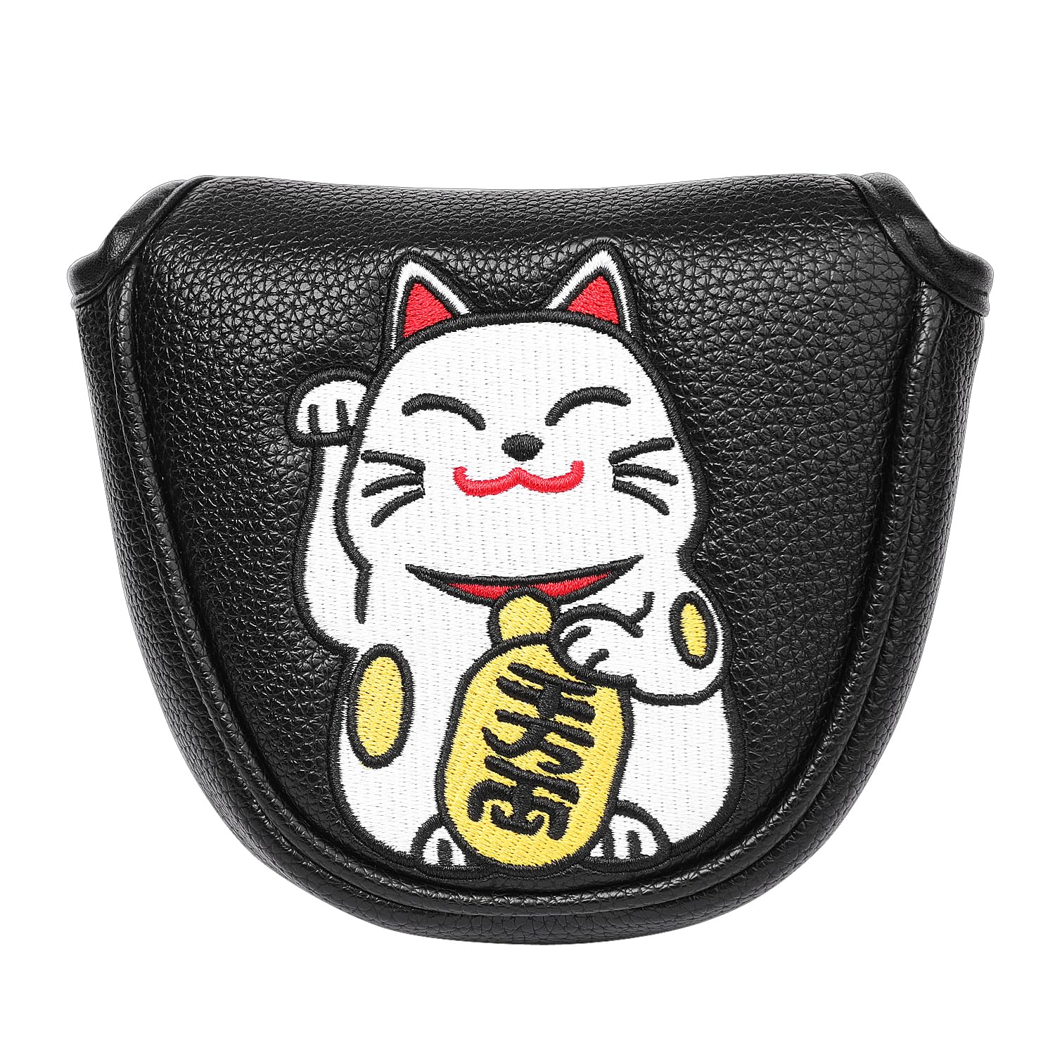SHABIER Black Golf Mallet Putter Headcover with Maneki-Neko Lucky Cat Design for Mallet Headcover