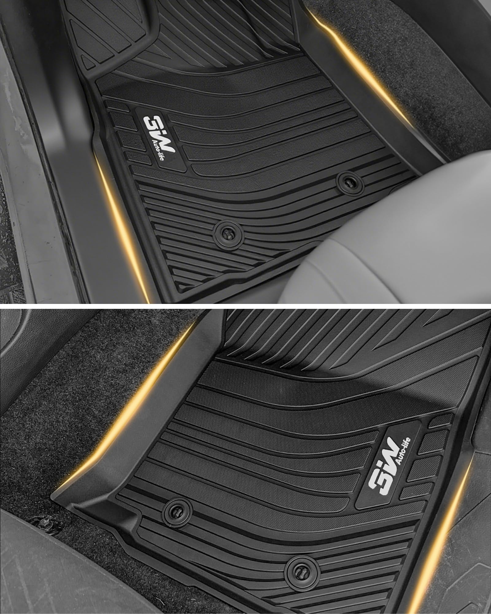 3W Floor Mats Fit Toyota Tacoma 2016-2023 Only for Double Cab and Automatic TPE All Weather Custom Fit — view 4