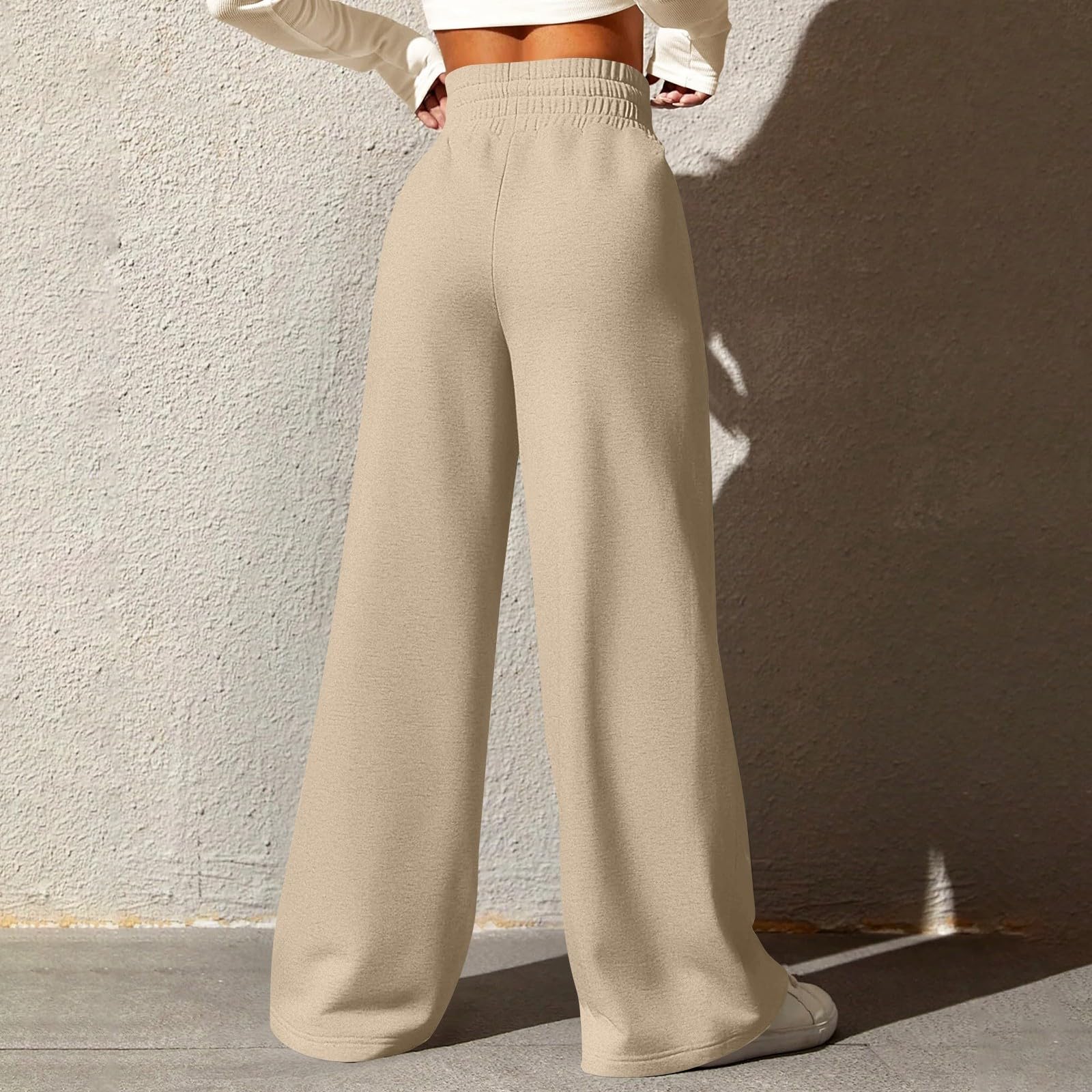 Jogginghose Damen High Waist Mit Kordelzug Palazzo Hose Sporthose Einfarbige Baggy Weite Hose Casual Elegant Freizeithose