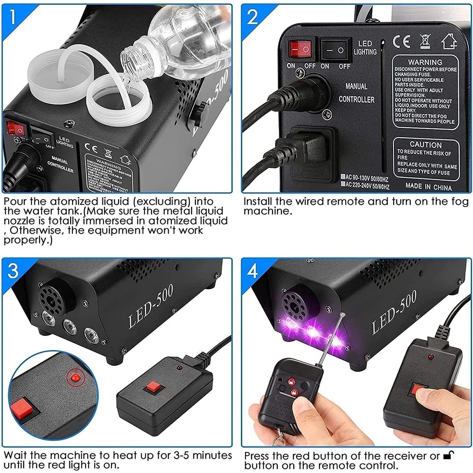 LEFEDA Pequeña máquina de Niebla 500W máquina de Humo con Luces LED Control Remoto inalámbrico Fiestas de Halloween Vacaciones Bodas