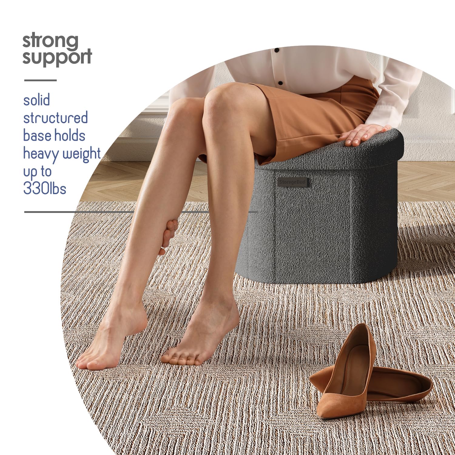 Ottomane ronde avec rangement pour le salon, 40,6 cm, petit ottoman, repose-pieds, repose-pieds en boucle, pouf ottoman max 150 kg, gris