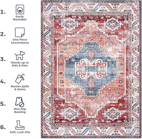 Miniatura 10 de nuLOOM Marli - Alfombra de medallón desteñida lavable a máquina, 6 x 9 pies, color óxido