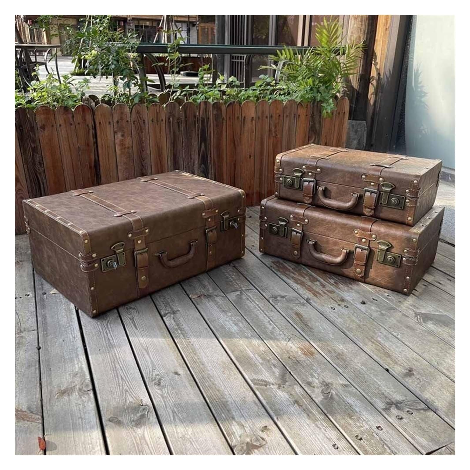 Maleta Retro, baúl de Madera Antiguo, Caja de Almacenamiento Retro de Cuero para Equipaje, República de China, Accesorios para fotografía, Adornos Decorativos (54x34x20cm)