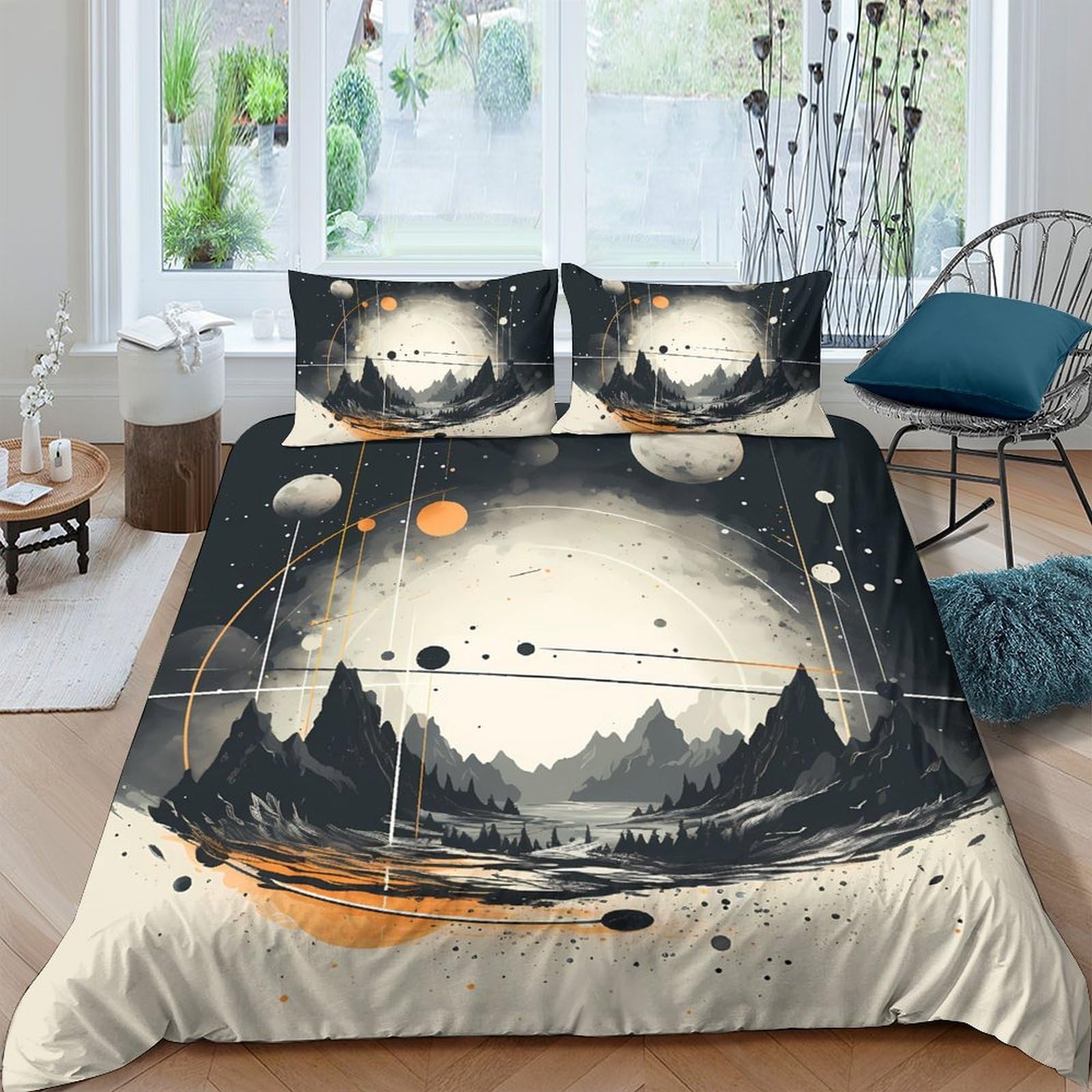 Ctjqhvkz Style-2 3D Printed Planet Landscape Fitted Sheet Microfiber Soft Breathable Celestial Mountain Bed Cover For Bedroom Decor Single（135X200cm）