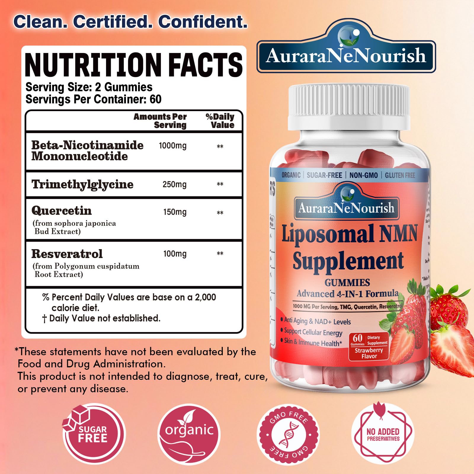 NMN Supplement 1000mg Pure, 4-in-1 Liposomal NMN Resveratrol Supplement Gummies w.Quercetin & TMG, Nicotinamide Mononucleotide NAD+ Precursor for NAD+ Levels, Cellular Energy & Healthy Aging, 60 Count — Amazon image 8