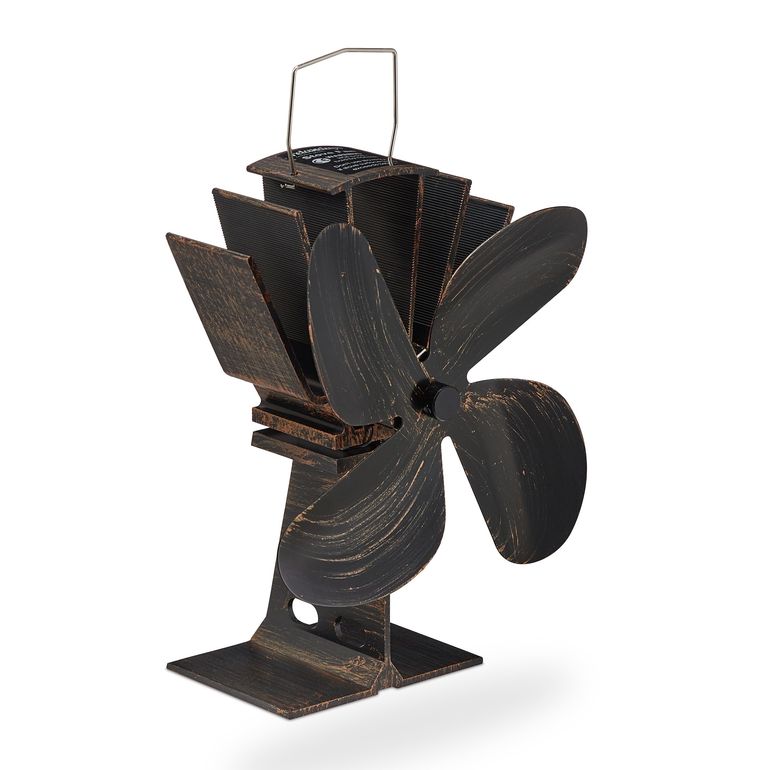 Relaxdays Ventola per Stufa Senza Elettricità, Silenzioso, Ventilatore per Camino & Forno, Accessorio con 4 Pale, Bronzo