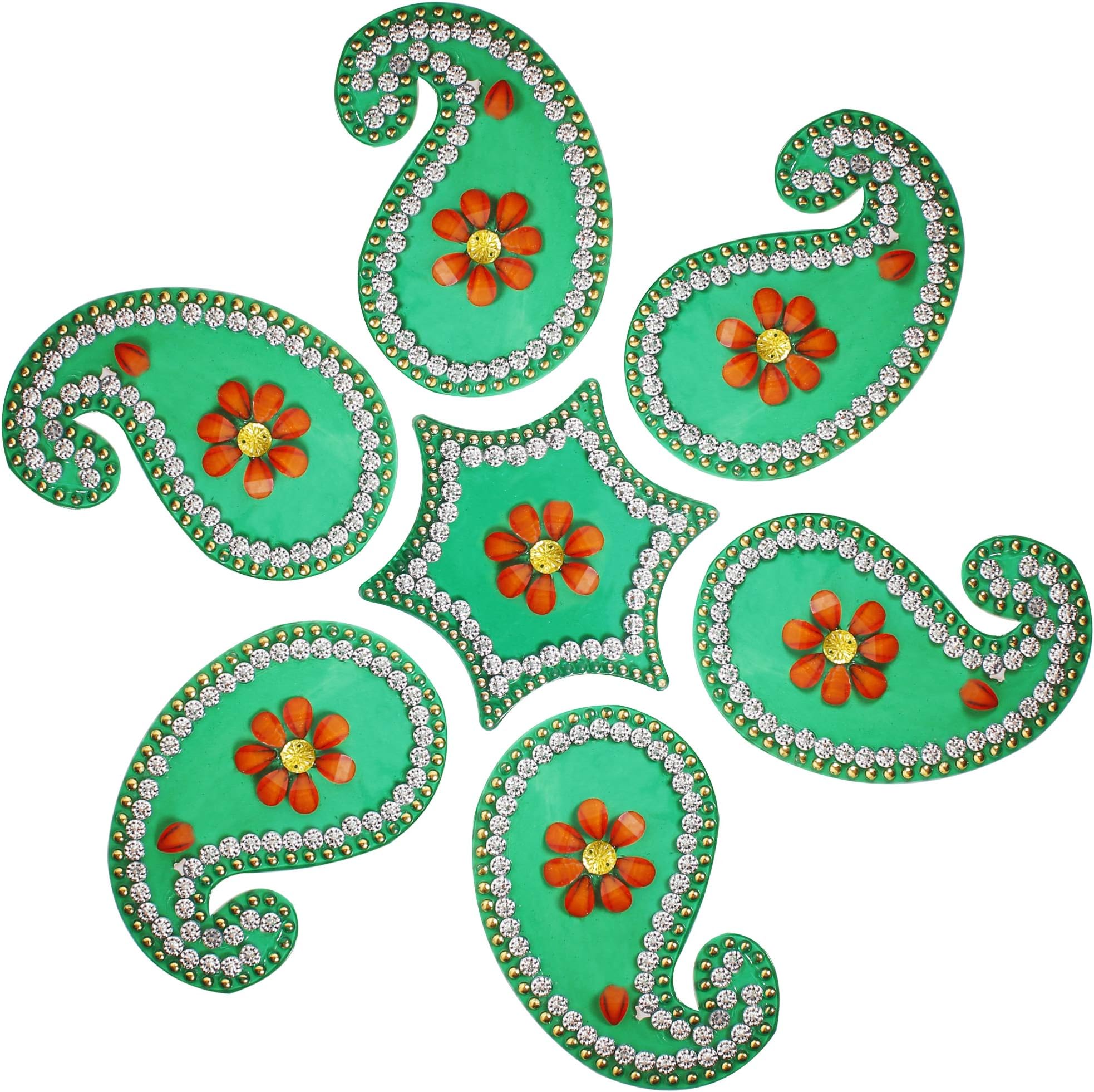 Handmade Diwali Acrylic Rangoli Floor Decorations with Studded Stones and Sequins Traditional Festive Home Decor