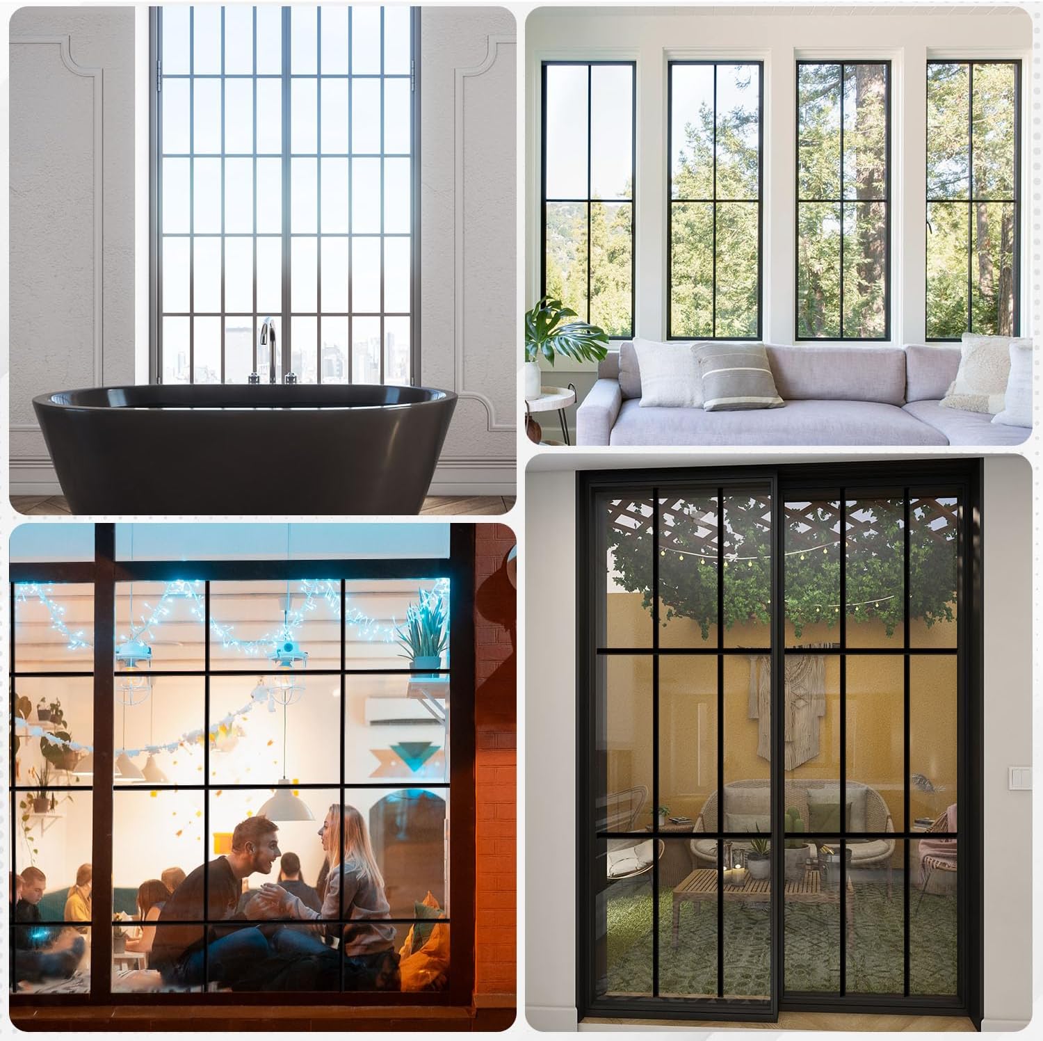 59 Ft Window Grille Inserts Grid Kit, Self-Adhesive Peel and Stick Trim Molding Window Trim Molding Grids, DIY Crown Molding Peel & Stick for Tile Edge Trim, Windows Door Frames(2 Black)