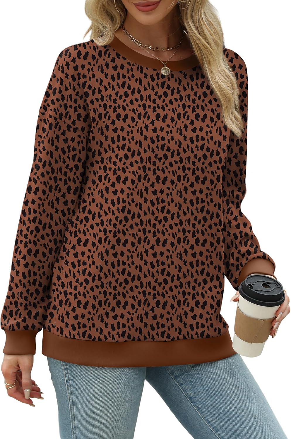 Saloogoe Sweatshirts for Women Crewneck Long Sleeve Loose Fit Tops Color Block Ribbed Trim Fashion 2025 - Image 3