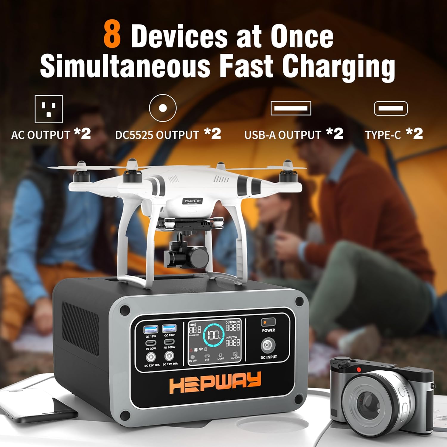 Hepway H30 showing all 8 output ports for simultaneous fast charging