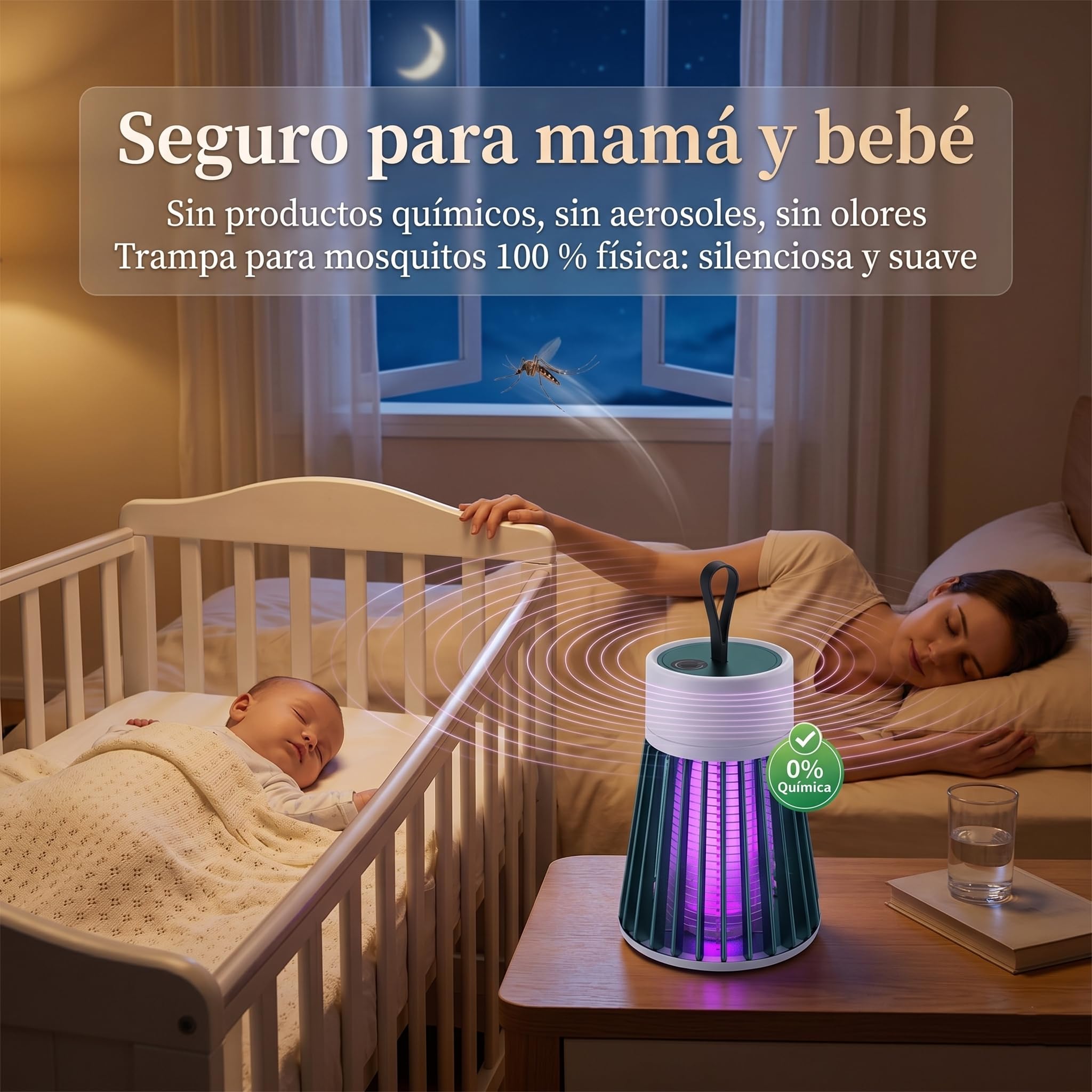 Zapfie Lampara Antimosquitos Recargable USB, LáMpara Antimosquitos para Acampada, Trampa Silenciosa Recargable Sin QuíMicos para Mosquitos, Adecuado para Camping y Uso doméstico. (Verde*2pcs)
