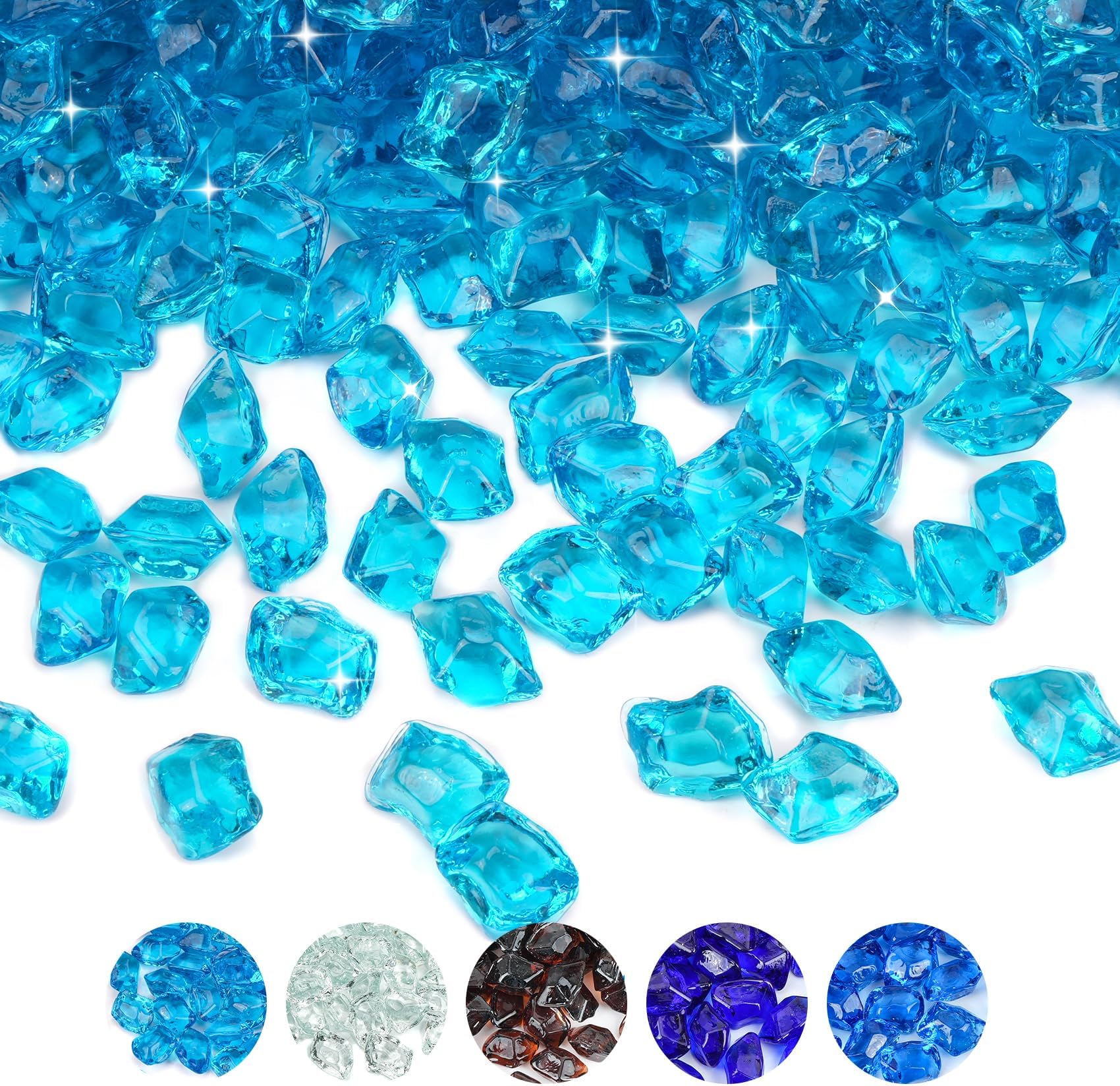 Skyflame 10-Pound Polygon Fire Glass for Fire Pit Fireplace Landscaping,1/2-inch, Aqua Blue