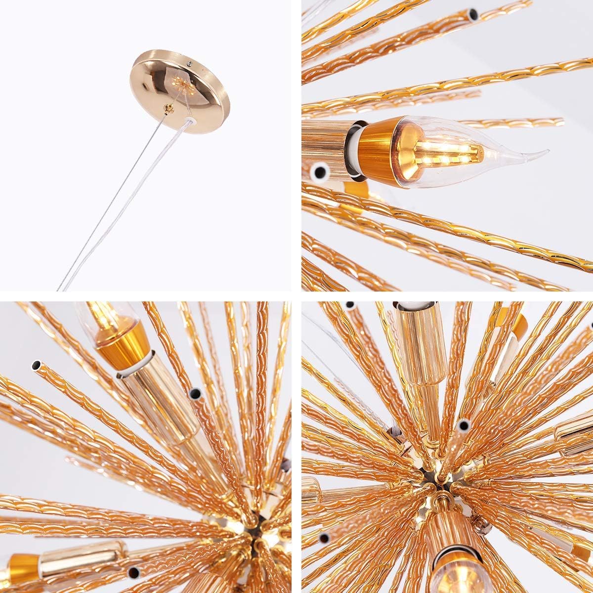 Tор Brаndѕ Jaycomey Firework Chandeliers Gold, 8 Lights, Modern Rose Pendant Lighting, Ceiling Hanging Light Fixtures Wrought Aluminum Pendant Lamp for Bedroom, Living Room, Dining Room, Dia19.6 Inch