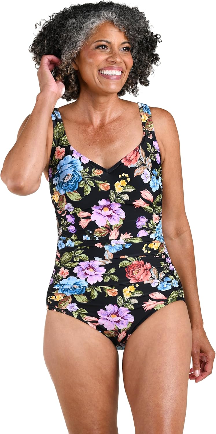 Maxine of Hollywood Women's Side Shirred Girl Leg One Piece Swimsuit