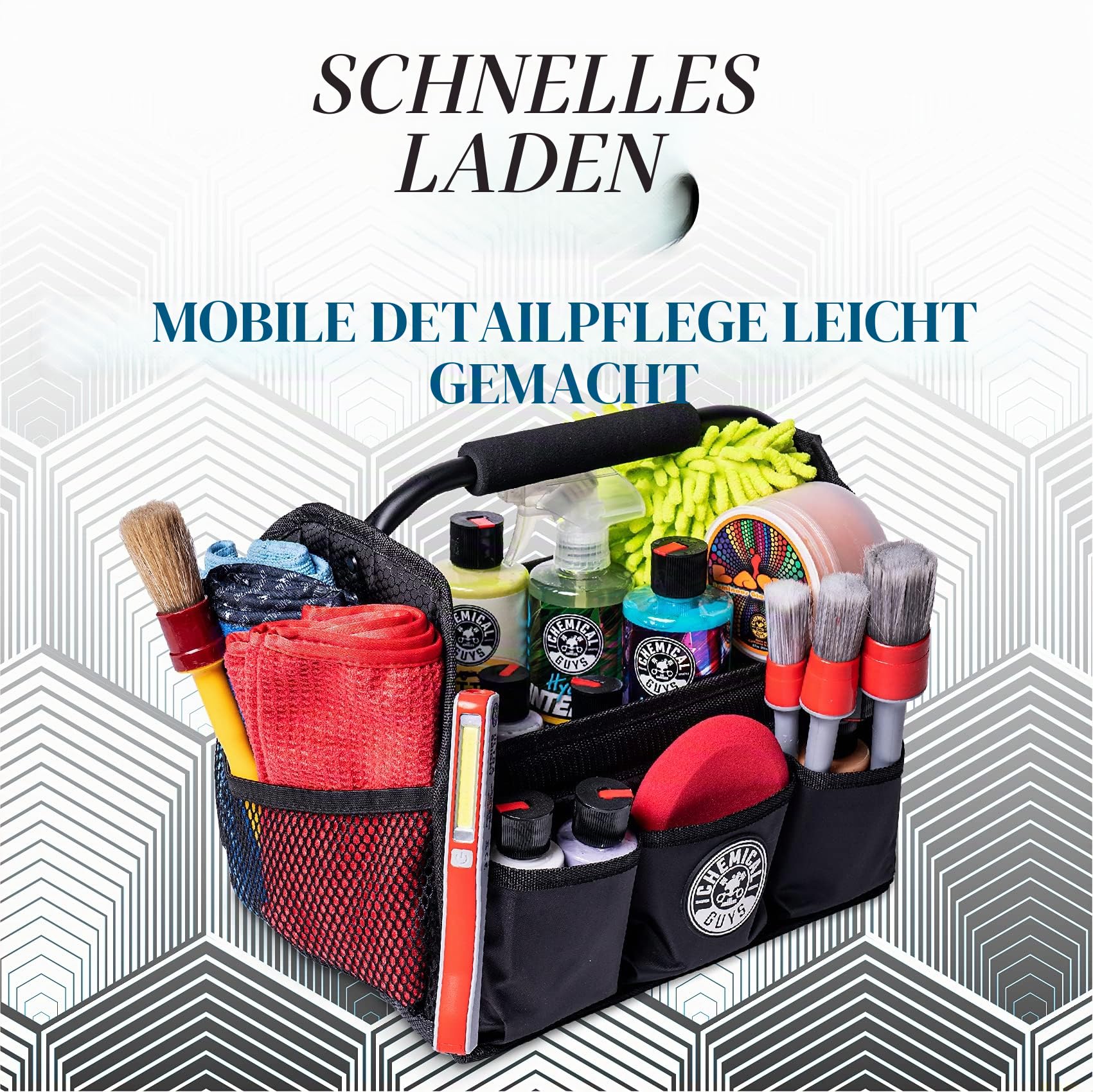 Chemical Guys ACC623 Quick Load Faltbarer Detailing-Caddy & Aufbewahrungs-Organizer (für Autos, LKWs, SUVs, Wohnmobile, Zuhause, Arbeitsplatz, Garage), Schwarz