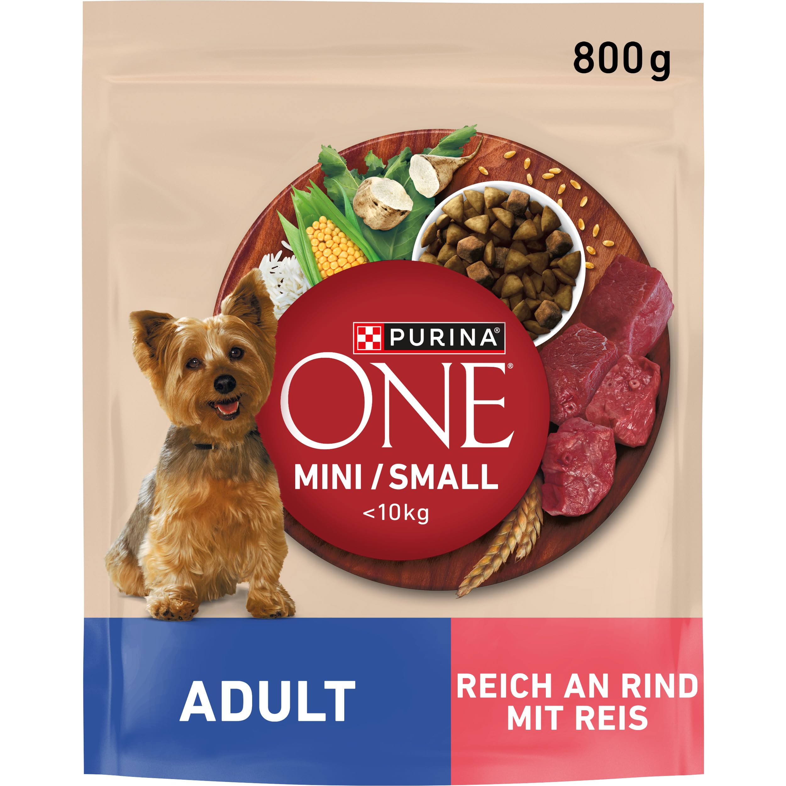 PURINA ONE Mini/Small Delicate karma dla psów sucha dla małych psów, bogata w łososie i ryż, 8 sztuk w opakowaniu (8 x 800 g)