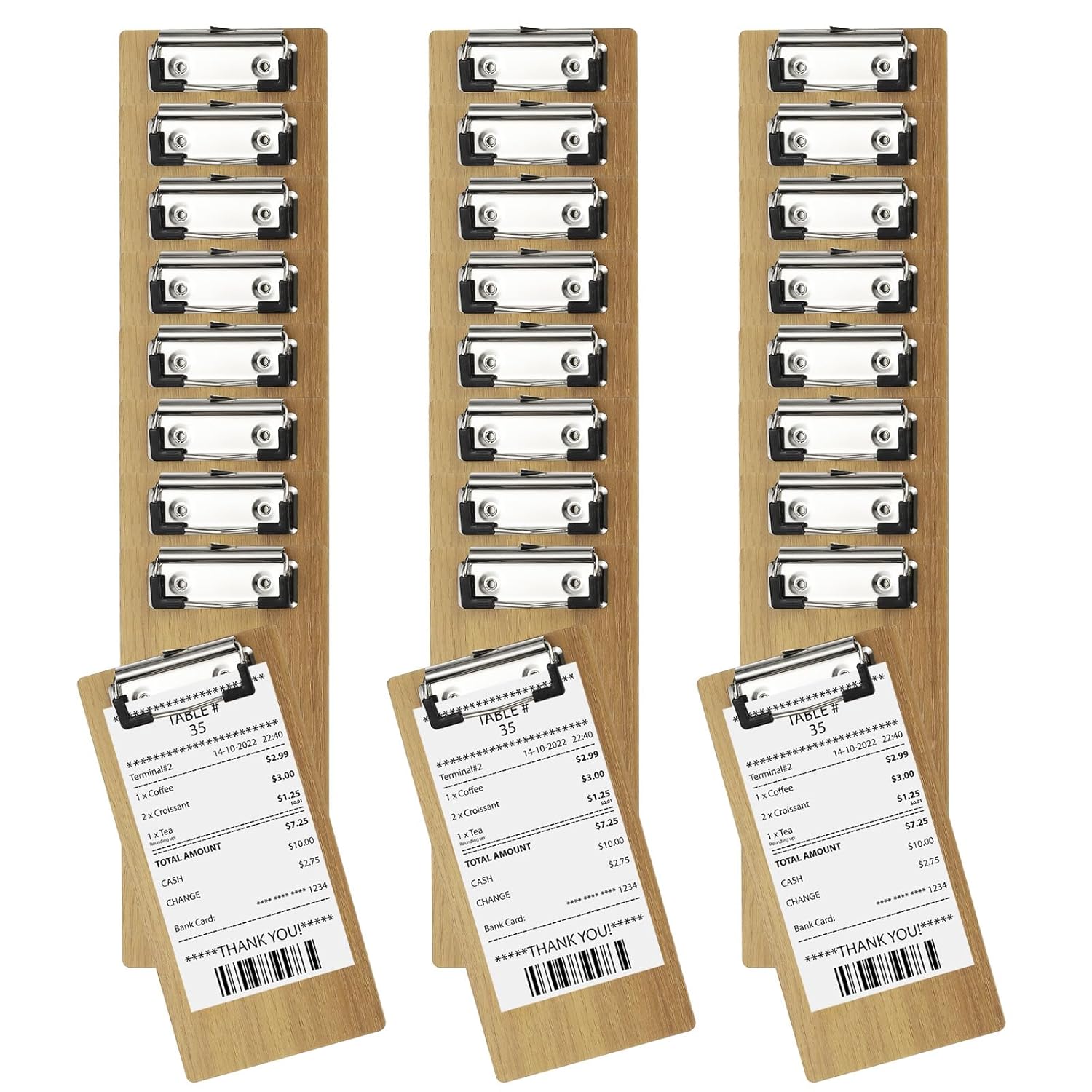 PATIKIL Wood Check Presenters Guest Check Book Waitress Server Note Pads for Cafes Restaurant, 8" x 4" (Light Brown), 30Pcs