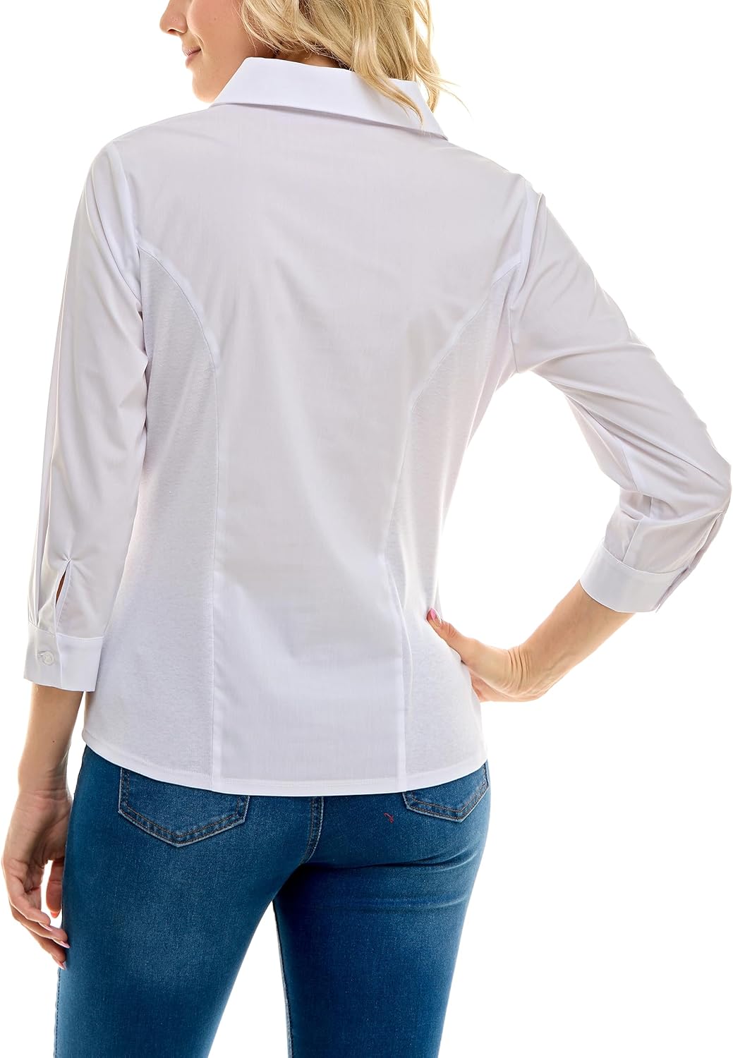 Zac & Rachel Womens Poplin Shirt with Rib Knit and ¾ Sleeve - Image 4