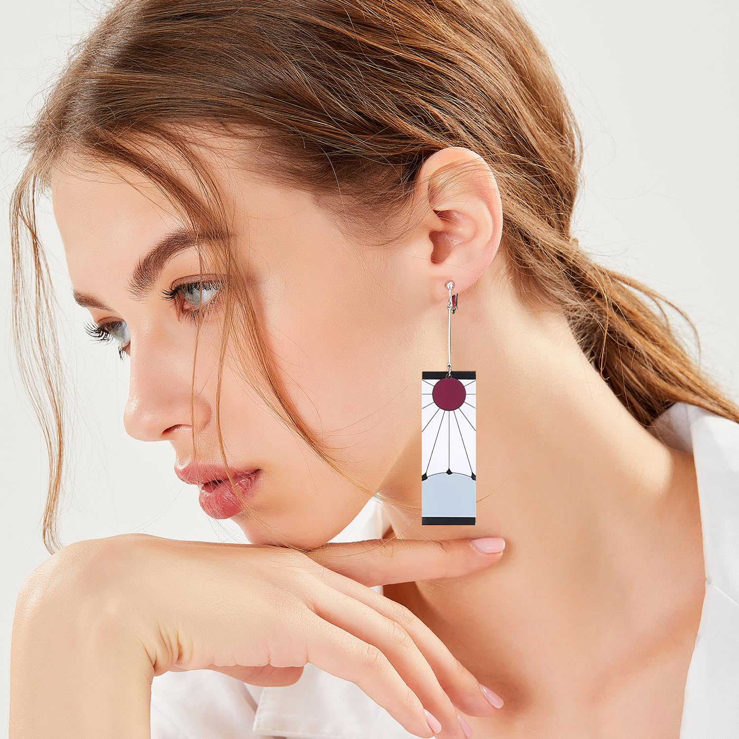 TecoKart® Anime Protagonist Earrings – Hanafuda Style Spiral Clip-On Earrings Inspired by Demon Slayer Series, Lightweight Acrylic Anime Cosplay Jewelry for Boys & Girls, Unique Gift Accessory 4