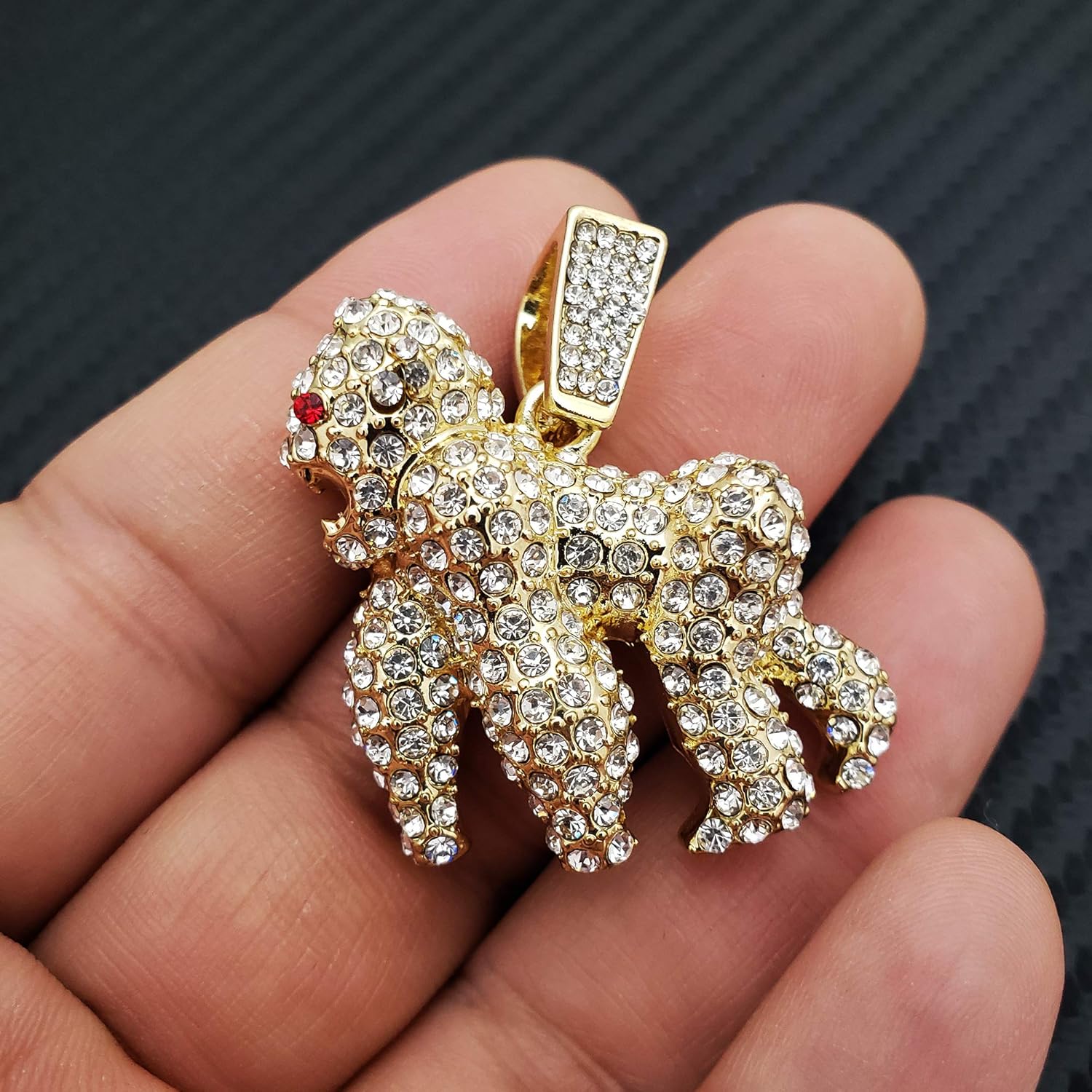 Hip Hop Gold PT Gorilla Pendant & 18" Iced Box Lock Cuban Choker Chain Necklace