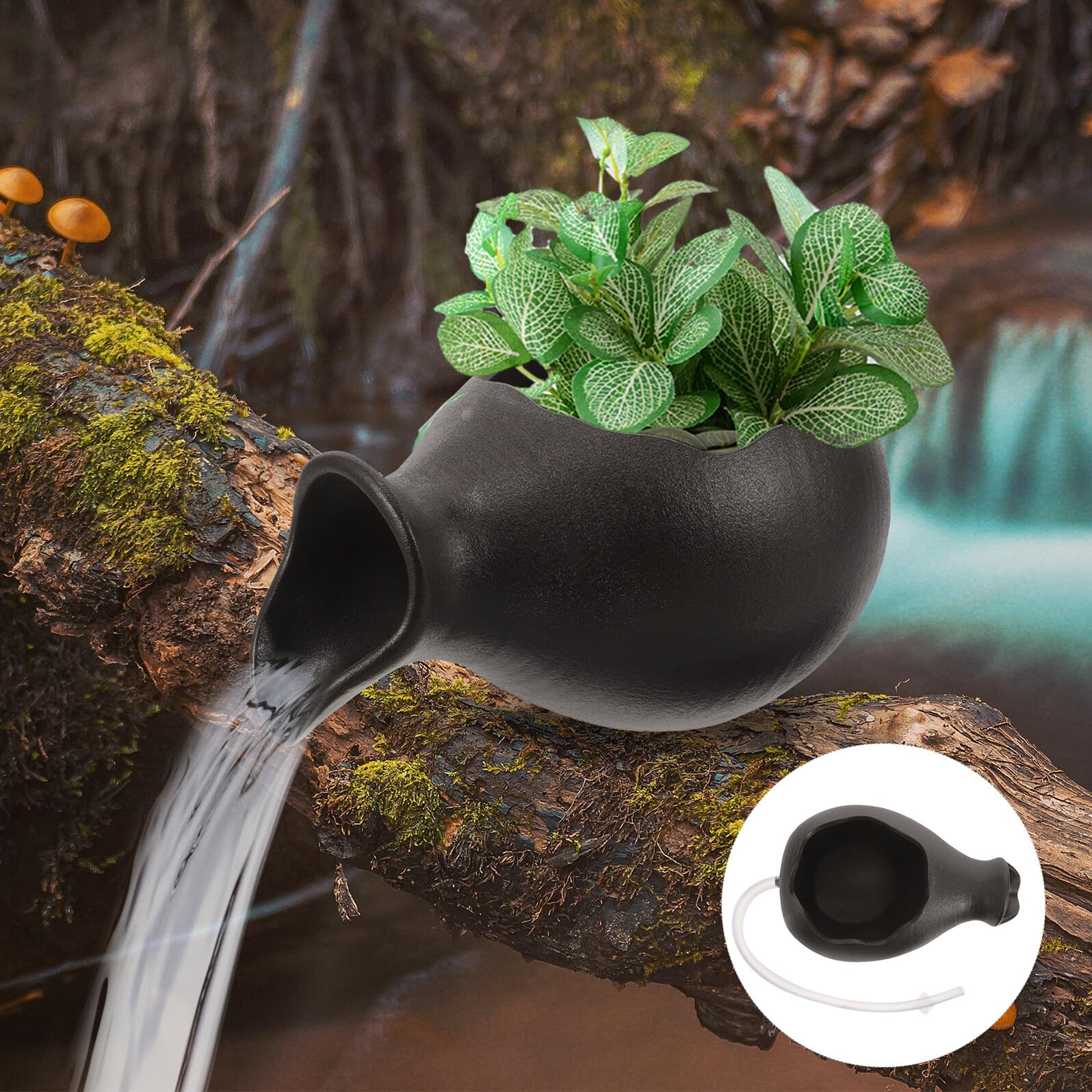 GALPADA Keramikgefäß Wasserspender und Aquarium Filter aus Keramik Dekorativer Indoor Brunnen für Innenraum und Garten Künstlerisch Gestalteter Wasserfall mit Ruhiger Wasserzirkulation