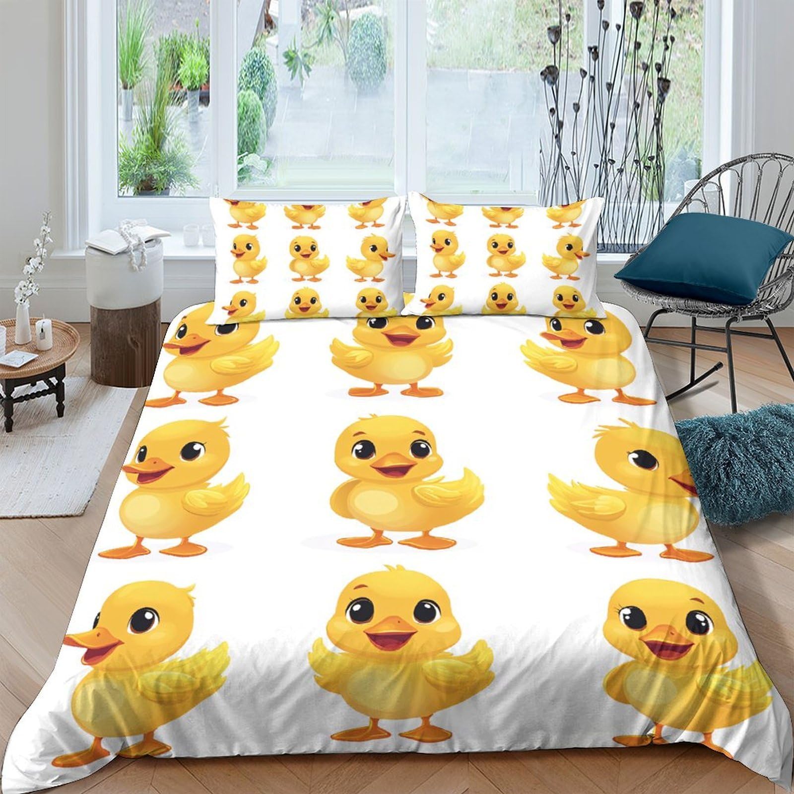 Ctjqhvkz Style-7 3D Printed Yellow Duck Fitted Sheet Microfiber Soft Cartoon Duckling Bed Cover Anti-Slip Washable For Bedroom Decor Single（135X200cm）